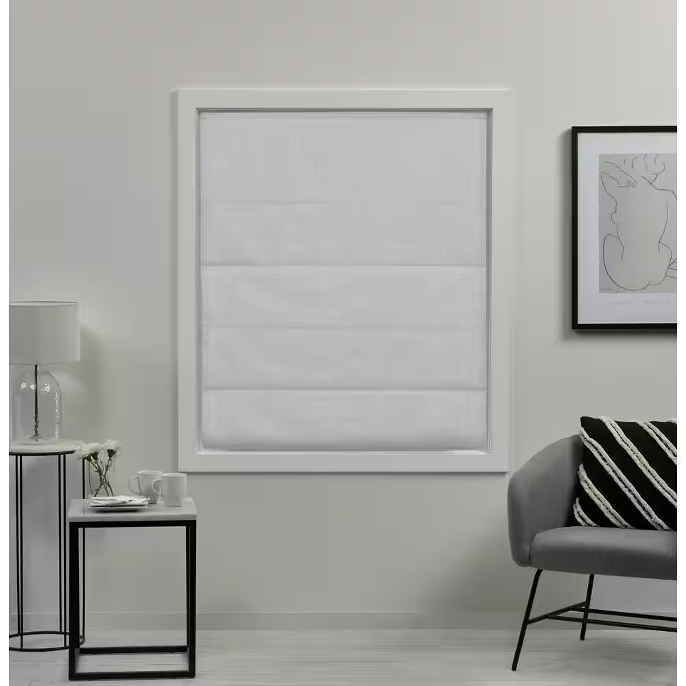Acadia White Cordless Total Blackout Polyester Roman Shade 27 In. W X 64 In. L