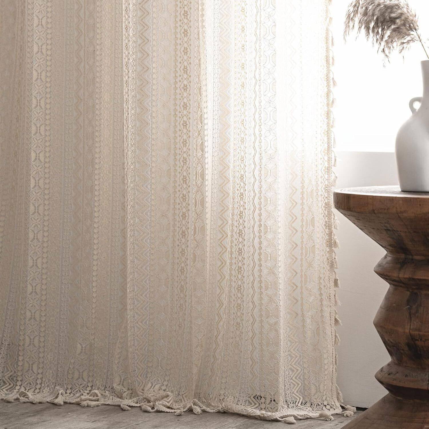 Crochet Lace Curtain Panels Window Drapes Bedroom Living Room Rod Pocket Rustic