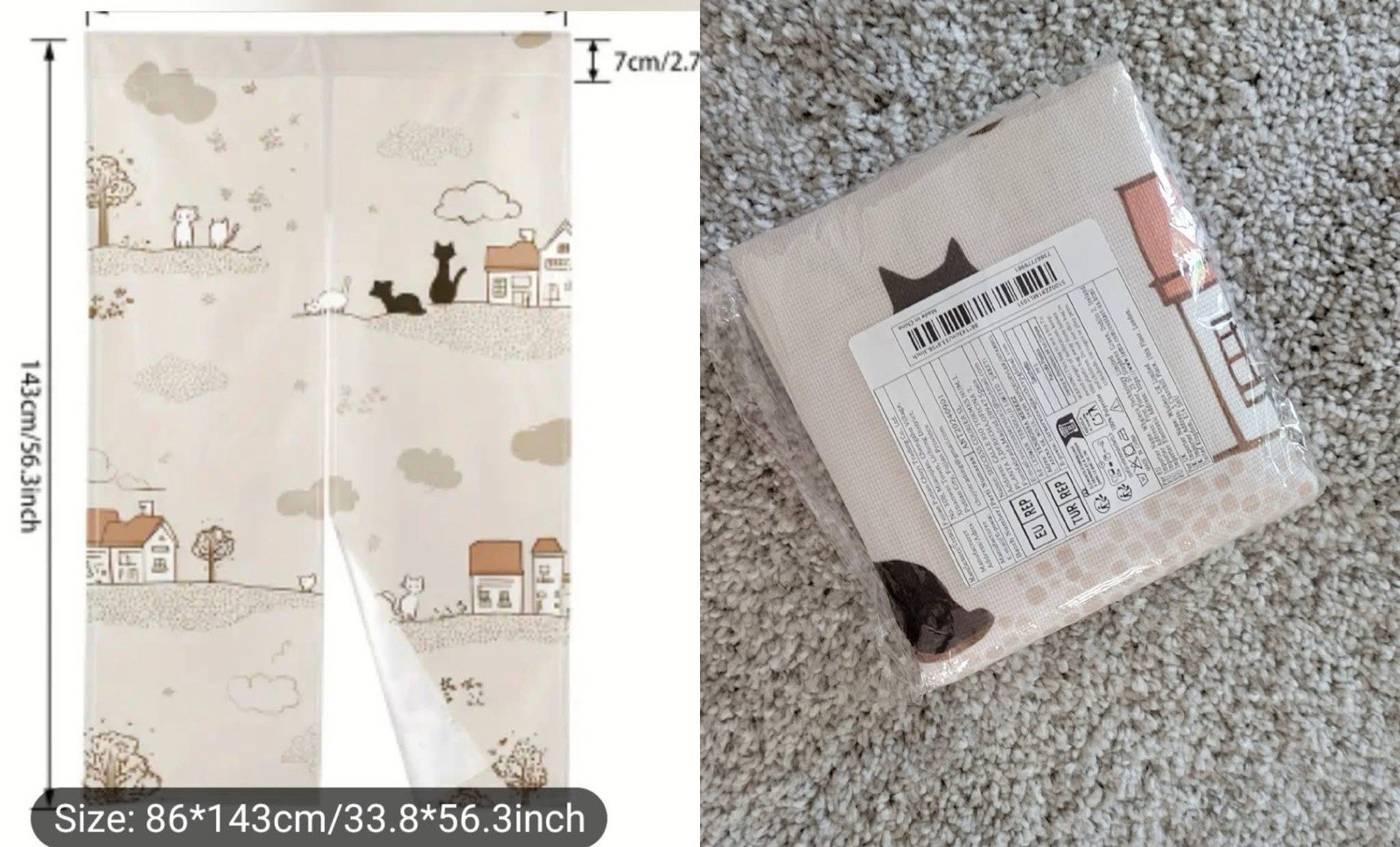 2 Panels Japanese Noren Doorway Curtain 86/143cm Houses Black And White Cats