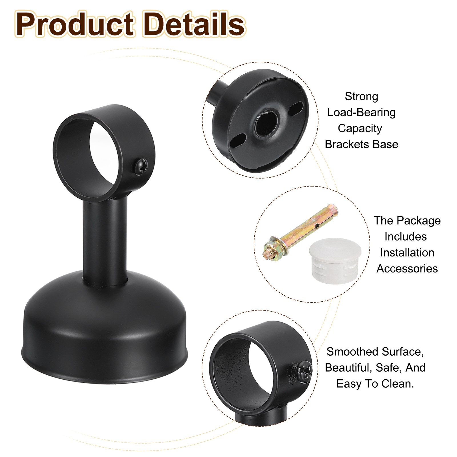 2 Set Ceiling Mount Curtain Rod Bracket 32x110mm Stainless Steel Rod Holders