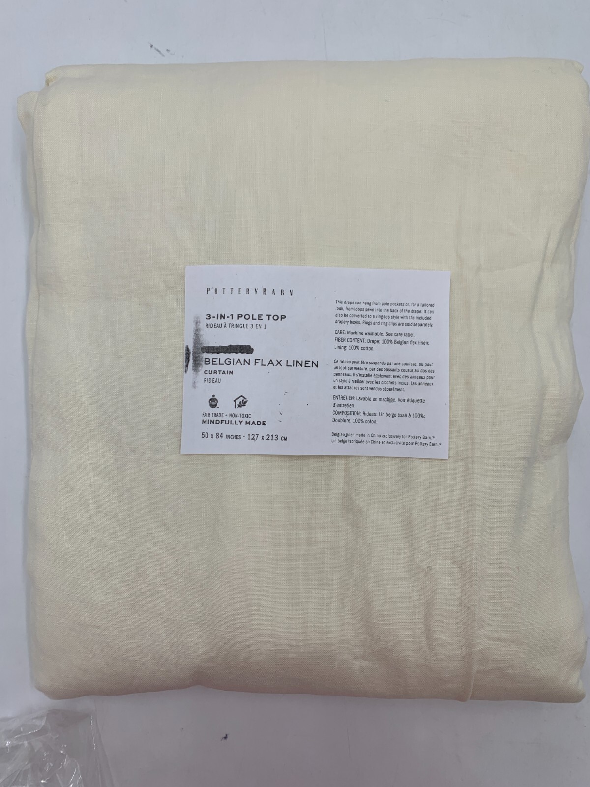 Pottery Barn Belgian Flax Linen Cotton Lined Curtain Drape Ivory 50x 84 #E26