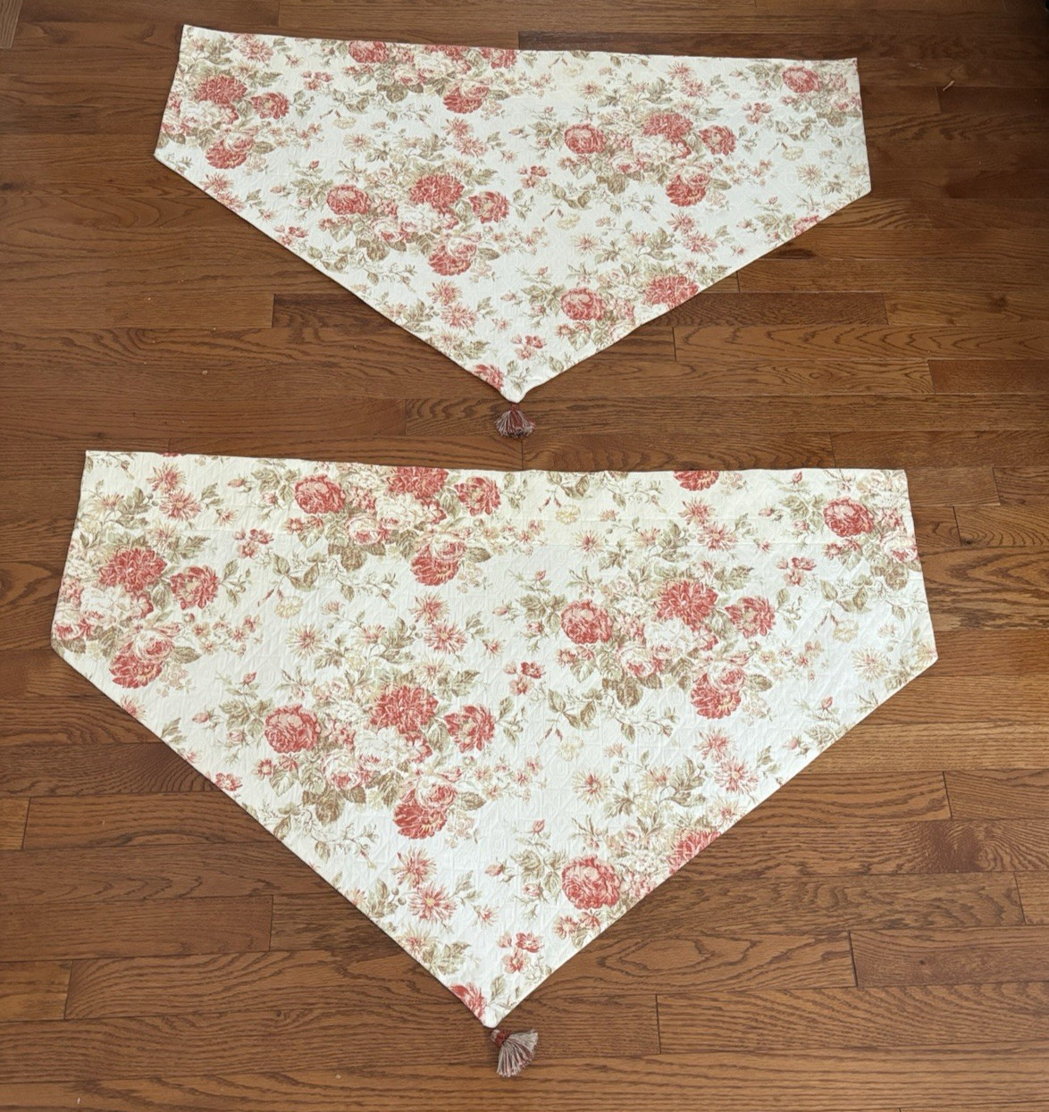 4 floral Ascot Valance window Treatment Red Cream Lined Tassel Handmade 41″x25″