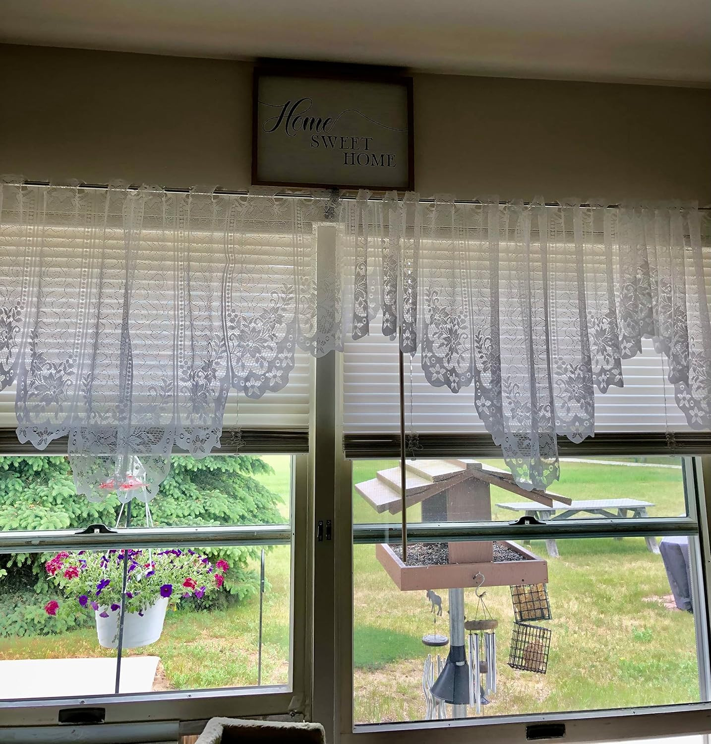 White Lace Swag Valance Curtains for Kitchen, Sheer Floral Embroidery Window Val