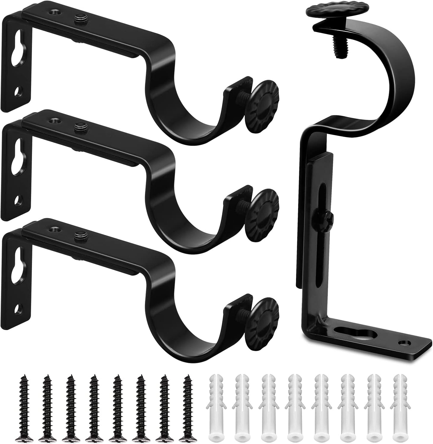 Adjustable Curtain Rod Bracket, Heavy Duty Curtain Rod Holders Black 4 Pack Curt