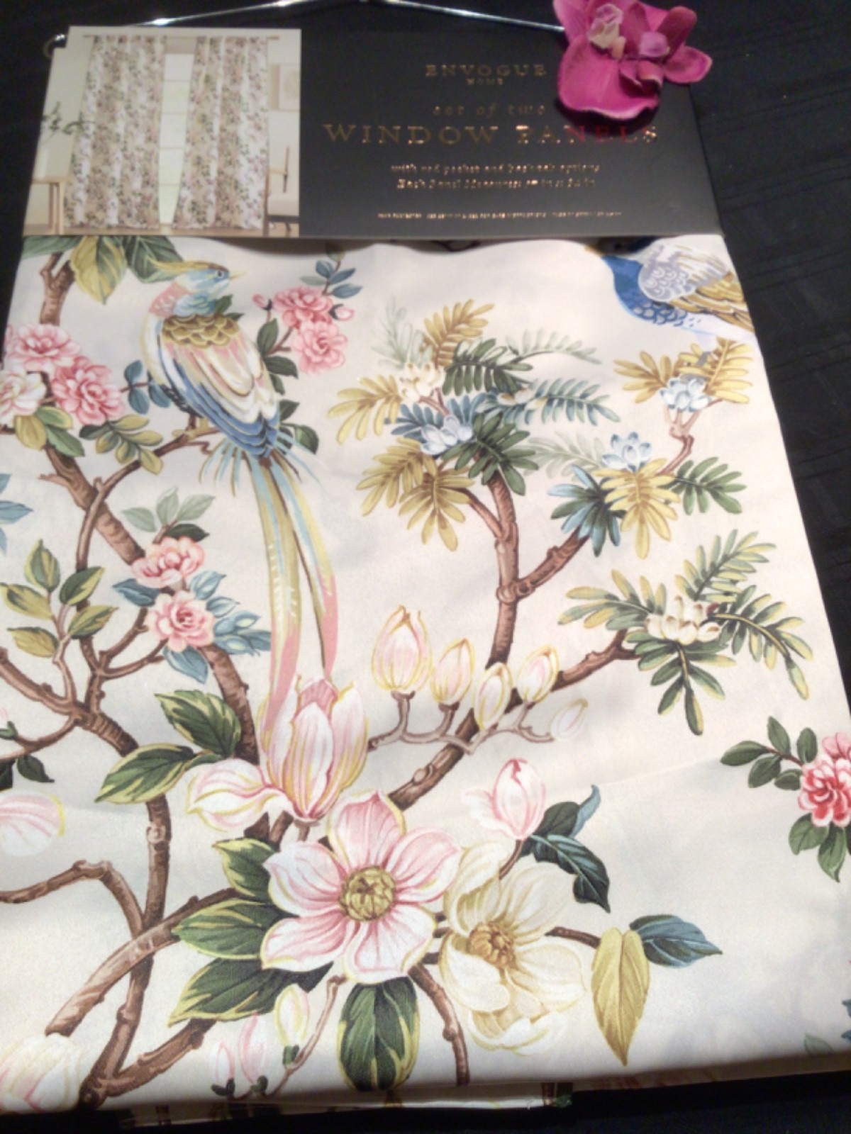 ENVOGUE window Curtain Panels 2 PC Set Floral & Birds 37 x 84” Drapes