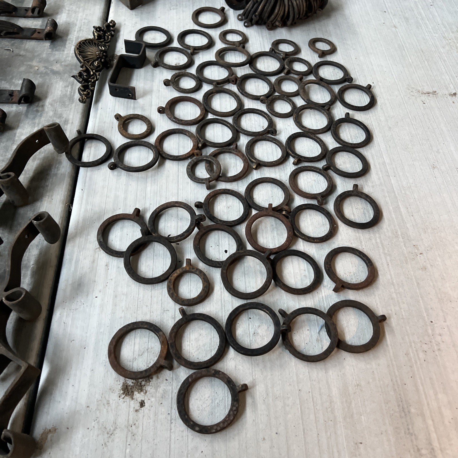 HUGE LOT — Antique Drapery Rod Parts Solid Iron Brackets Metal USA Very Rare!