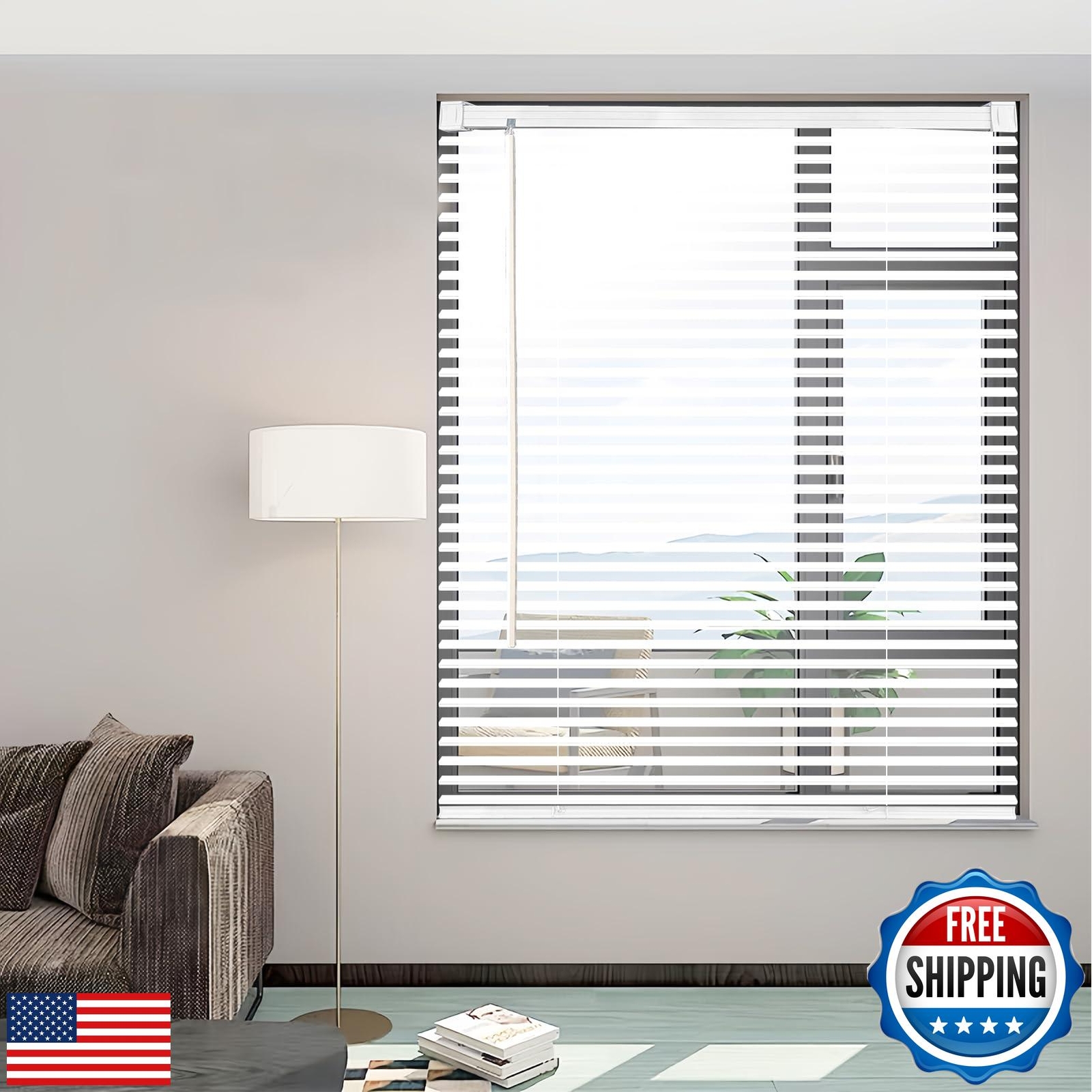AIRLAJYID Cordless Vinyl Mini L Blinds 43″ W x 64″ H, 1″ Slat White Horizonta