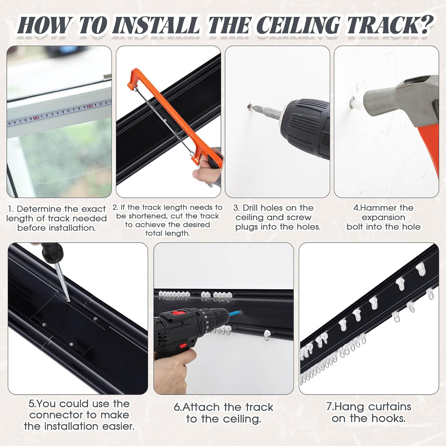Ceiling Curtain Double Track Set 3Ft-13Ft/4 Meter Black Heavy Duty Ceiling Track