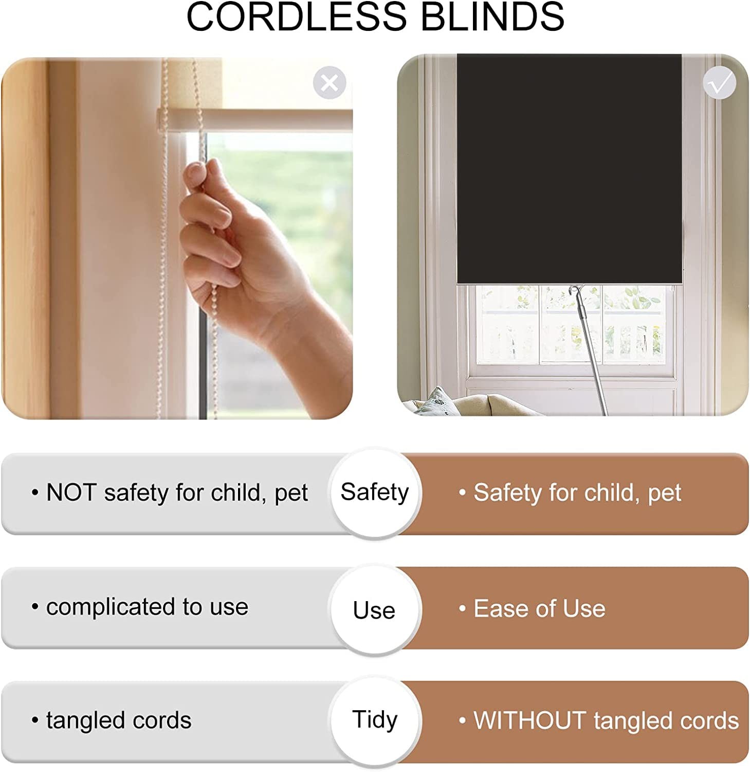 100% Blackout Roller Shades for Windows, Cordless Window Shades, Black Window Sh