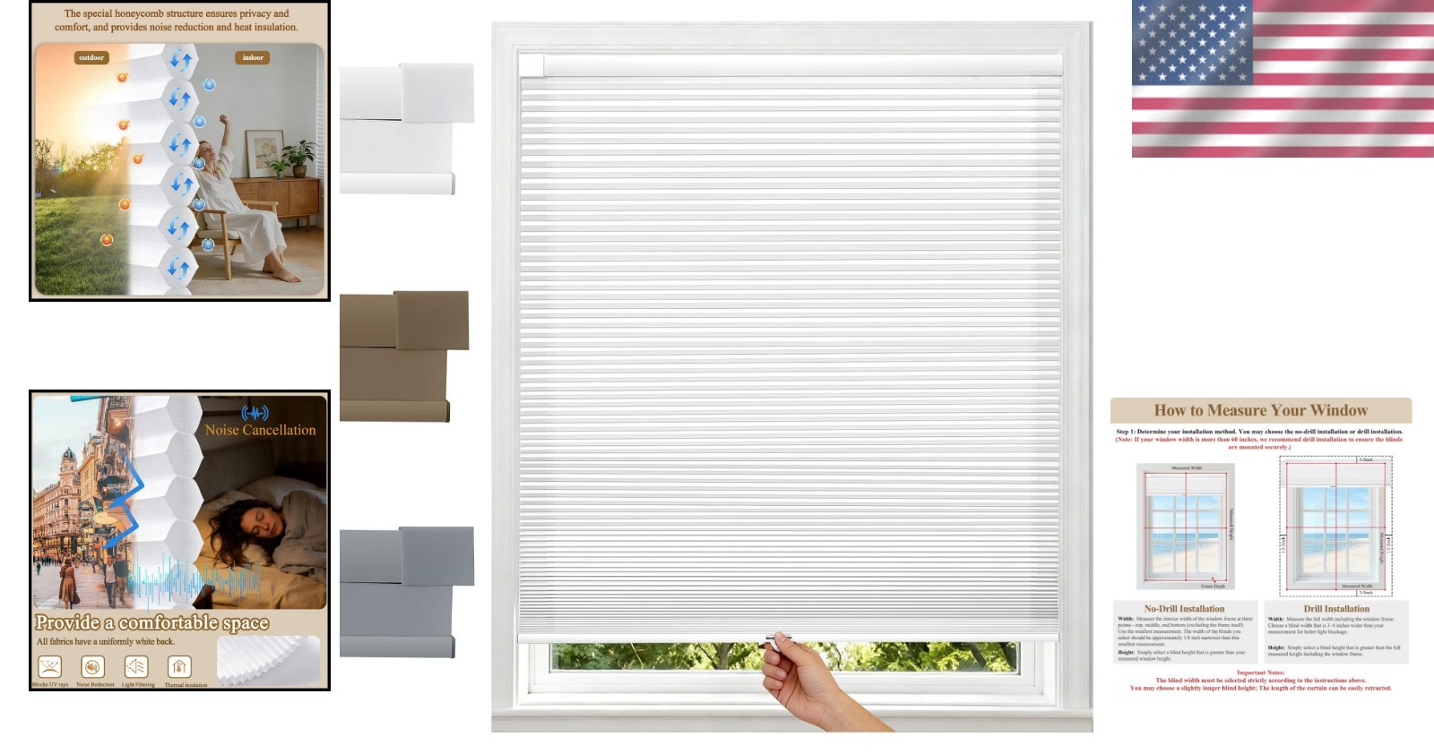 Customizable Cordless Honeycomb Blinds, Noise Reducing & Light Filtering, 31×36″