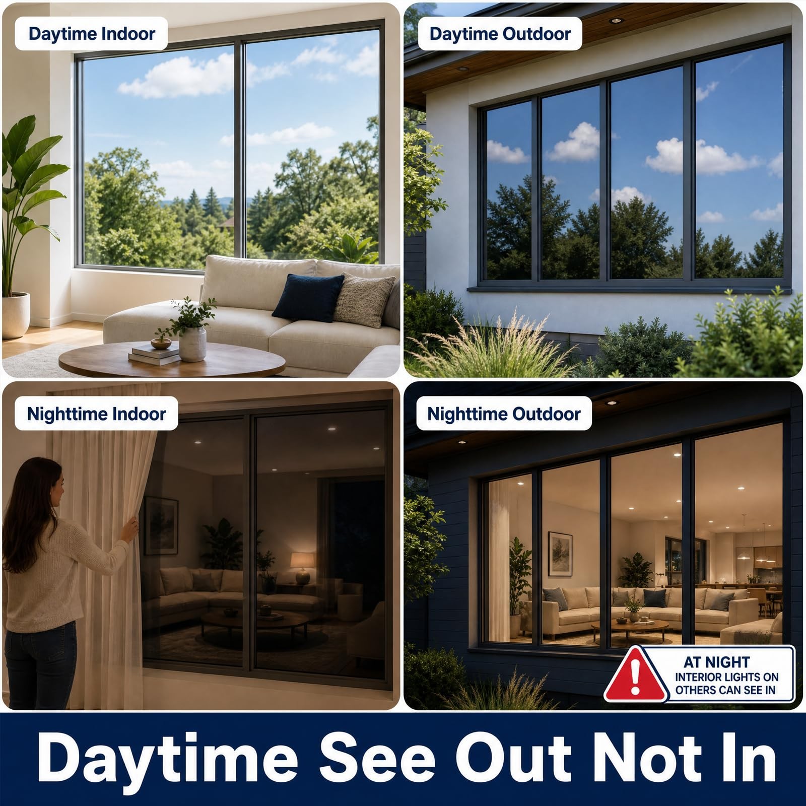 FILMGOO One Way Window Privacy Film, 17.5 Inch x 7.8 Feet, Black Silver