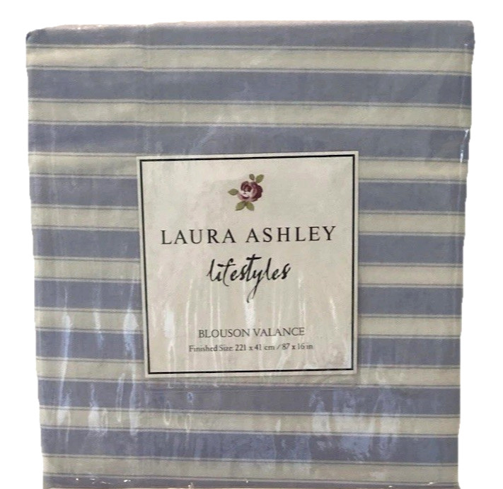 VTG Laura Ashley Abbeville Blouson Valance Coastal Blue &White Stripe 87×16 RARE