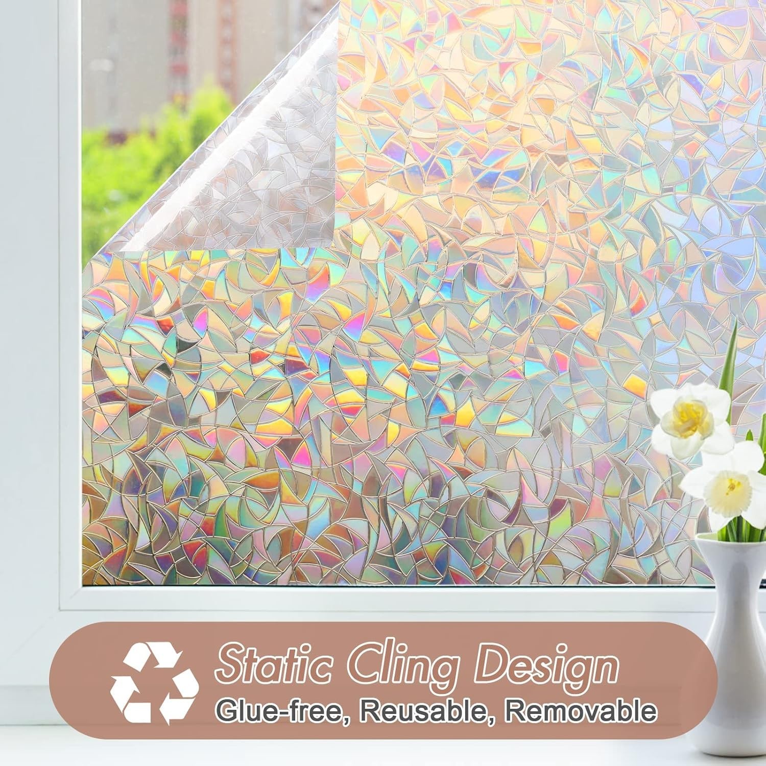 Window Privacy Film, Stained Glass Rainbow Film, 17.5″ x 78.7″ | Decorative W…