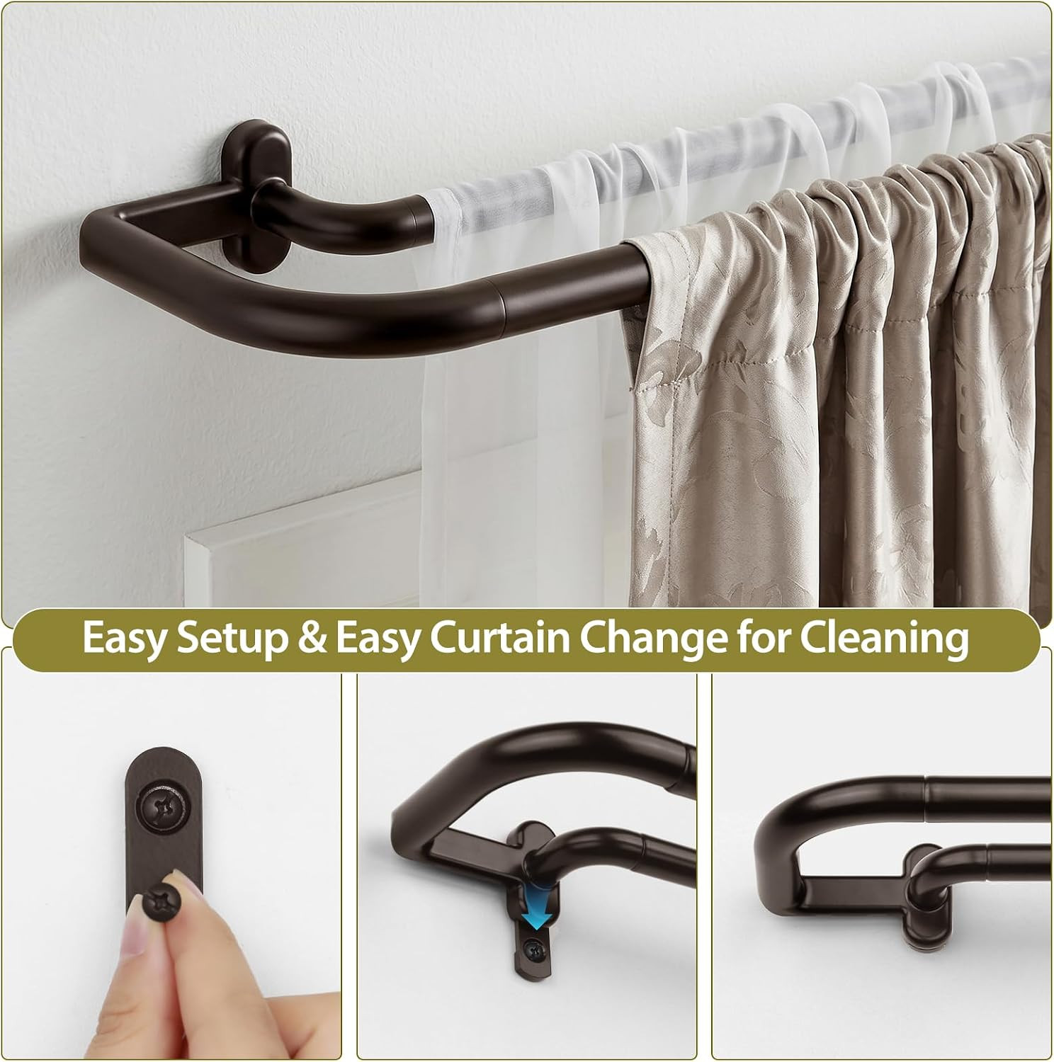 Double Wrap around Curtain Rods for Windows, 32 to 115 Inch, Bronze | Blackout C