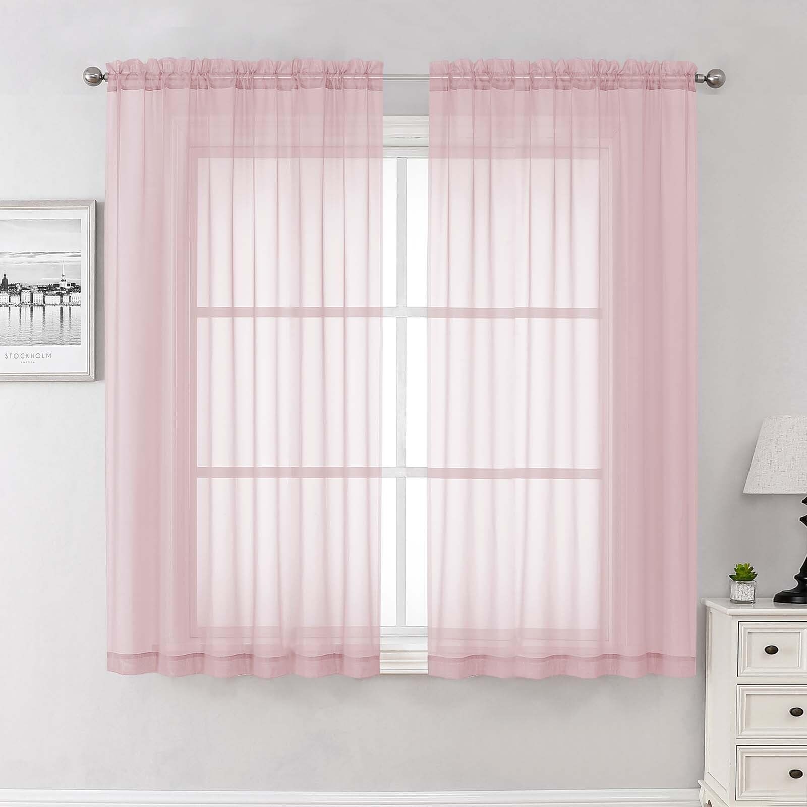 Blush Pink Sheer Window Curtain Panels Rod Pocket Light Filtering 59″ W x 63″ L