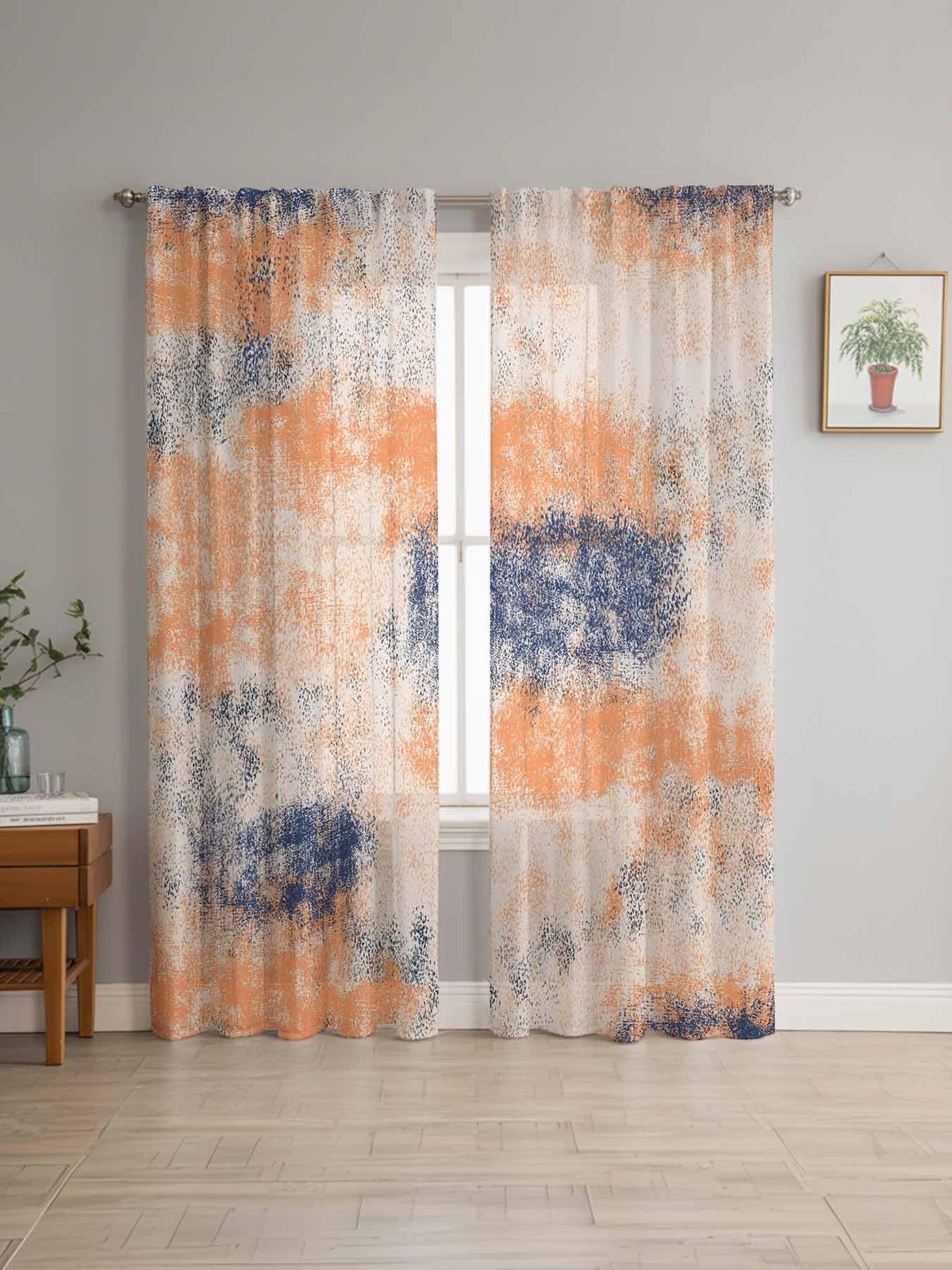 Orange and Blue Sheer Curtains Set of 2 Curtain Panels 52 x 63 inch, Orange S…