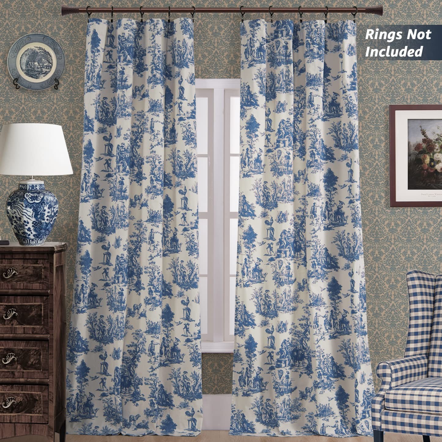 Blue and White Curtains 96 Inches Long for Living Room Set 2 Panels Moderate …