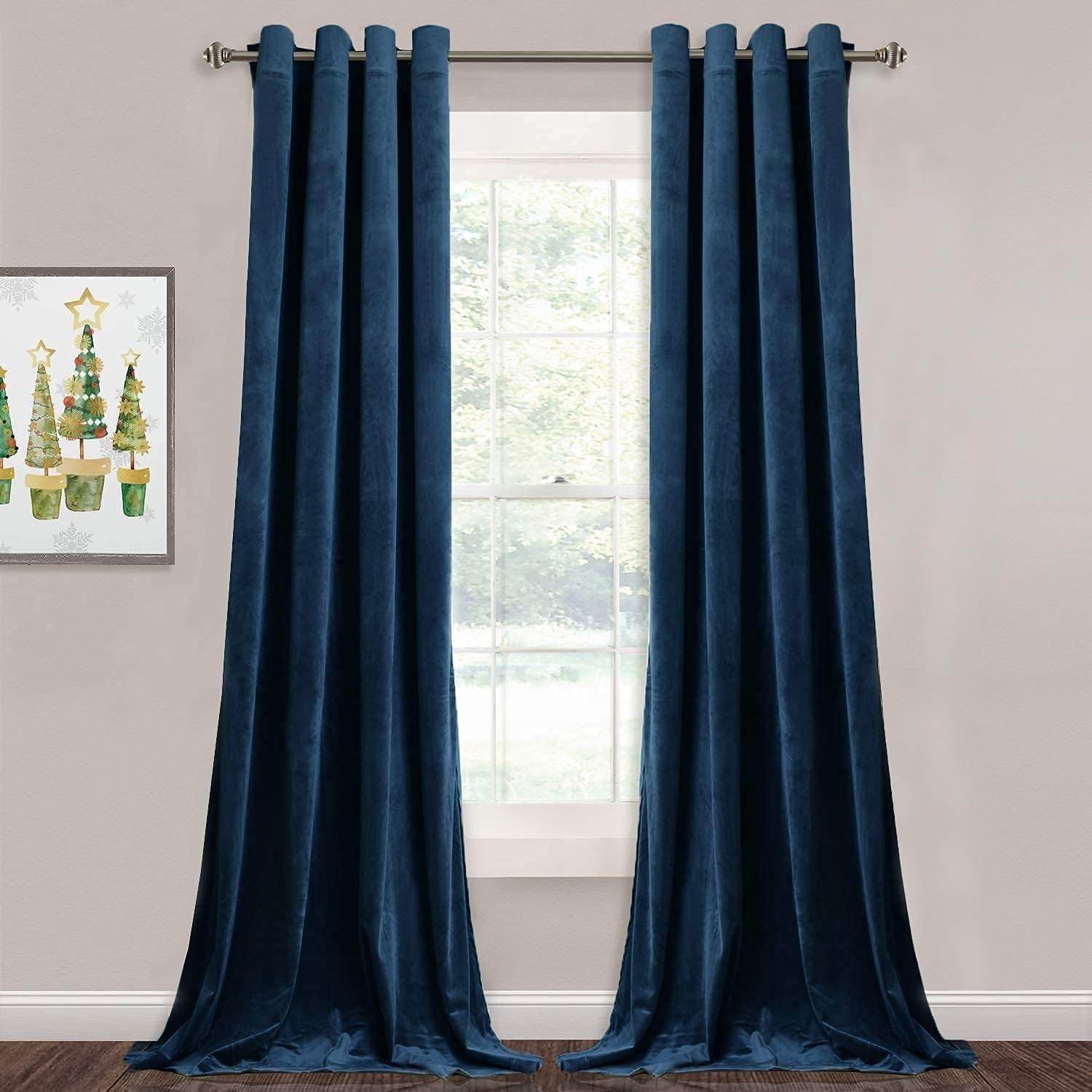 Blackout Curtains in Navy Velvet – Elegant 52″x96″ Drapes for Home Decor