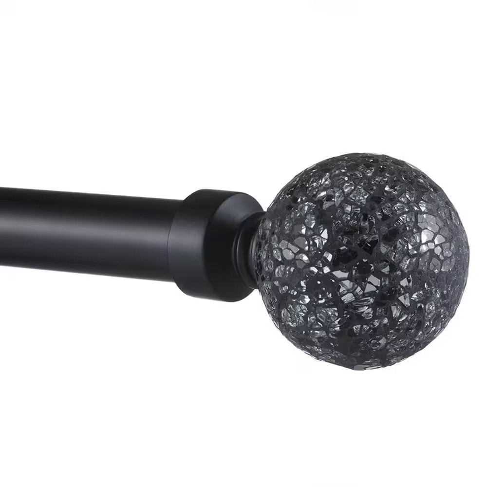 Black Pearl Mosaic 66 In. – 120 In. Adjustable 1 In. Single Curtain Rod Kit in M