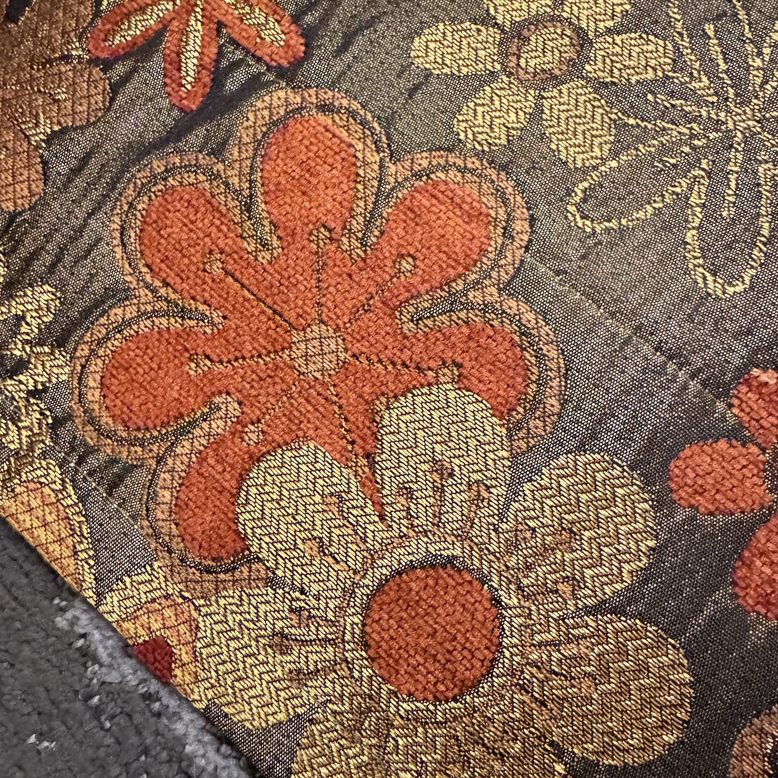Brocade Flower Power Custom drapes 114”x50” , 4 Panels Brown, Orange, Red, Gold