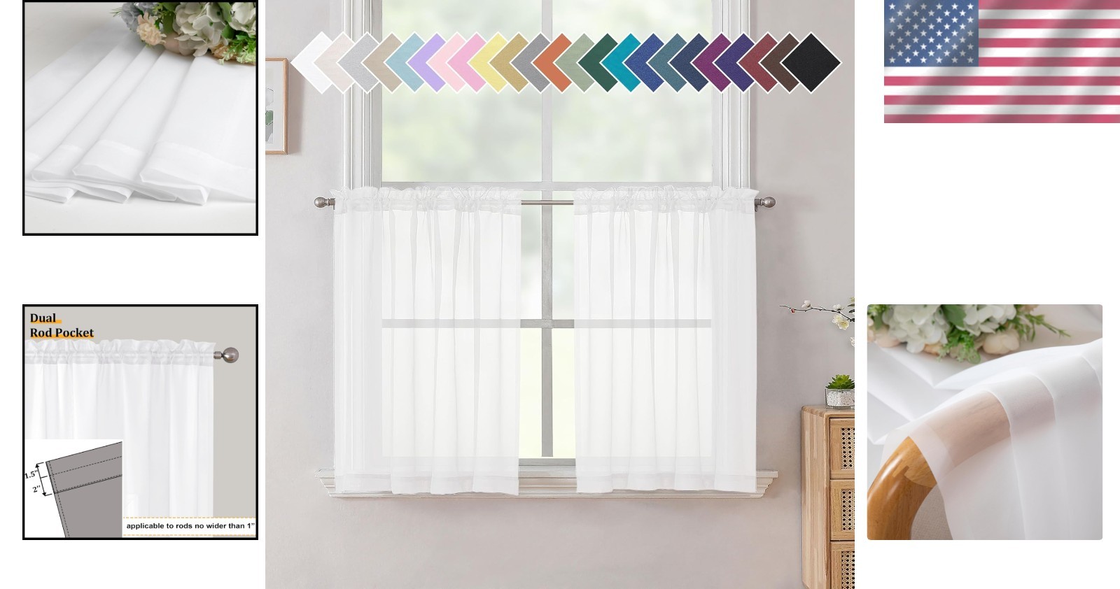 Light Filtering Sheer Valances – 2PCS White Curtains for Kitchen & Living Room
