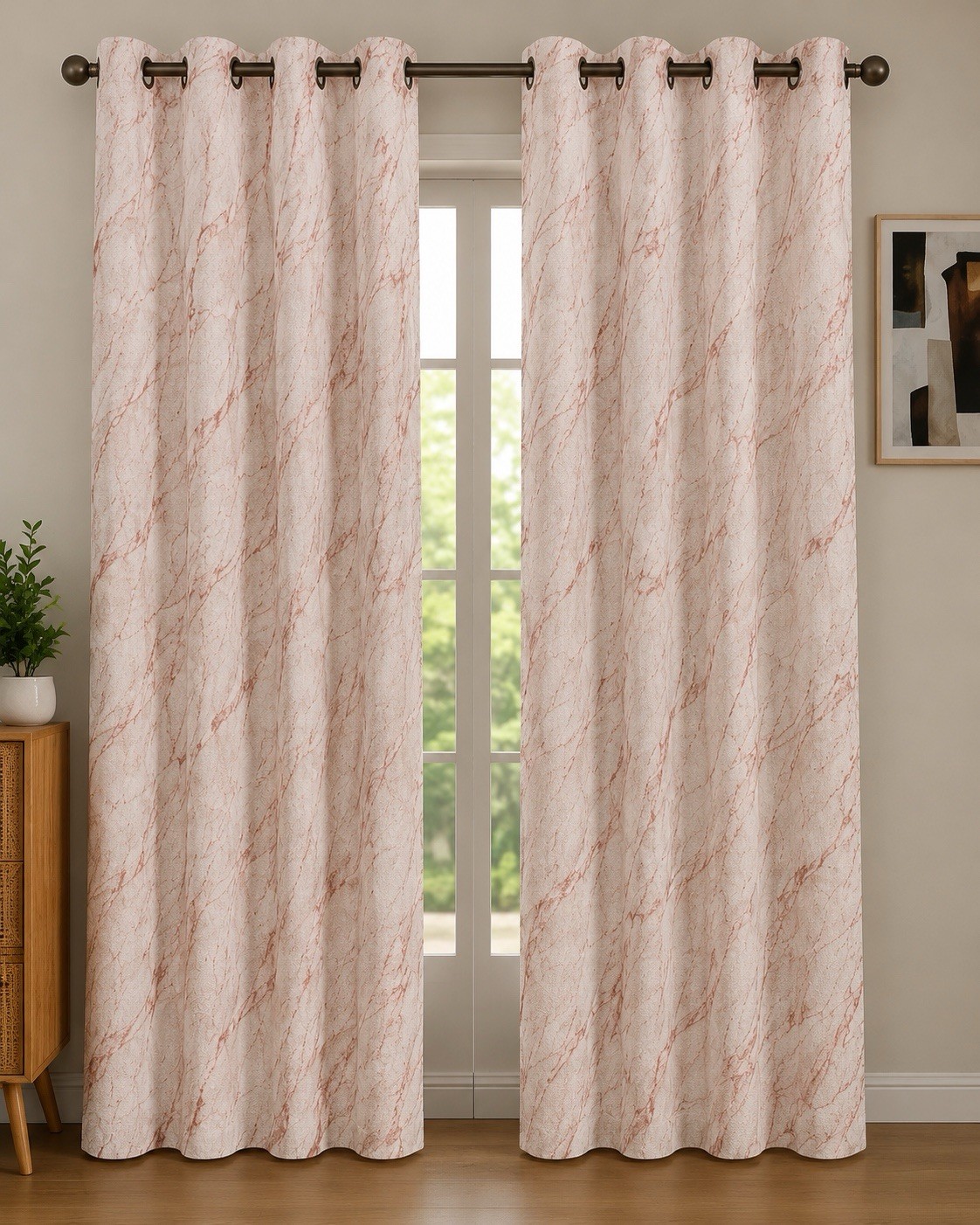 Aim Marble Blackout Curtain Panel 55×84 Beige/Rose Gold Grommet Modern