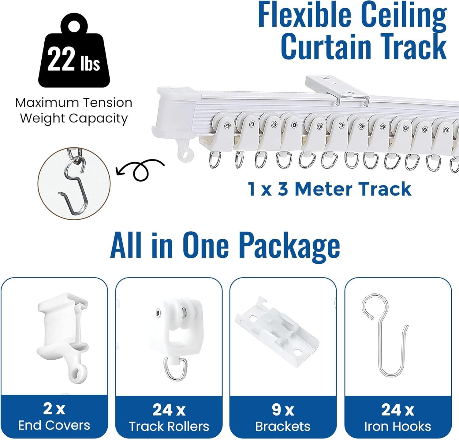 Flexible Bendable Ceiling Curtain Track 9.8 ft (3 m) Mount for Rail with Curtain