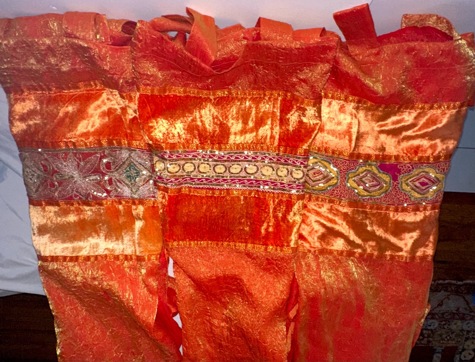 Lot: Iridescent Sari Curtains (3 Total) 40inWx104inLx4in loops Bohemian Fun