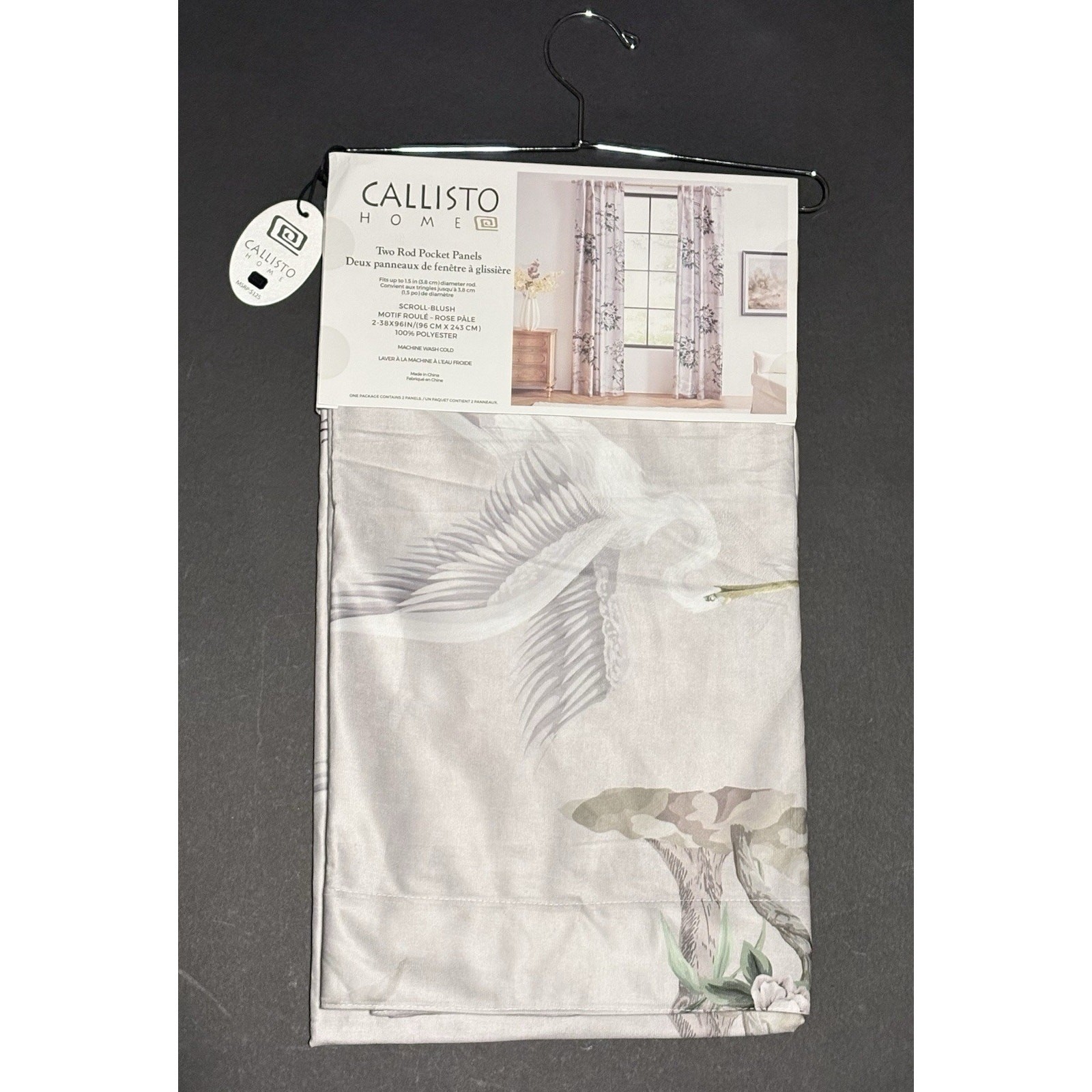 Callisto Home Heron Bird Window Curtains Panels 38 X 96” Set Of 2 Panels Blush