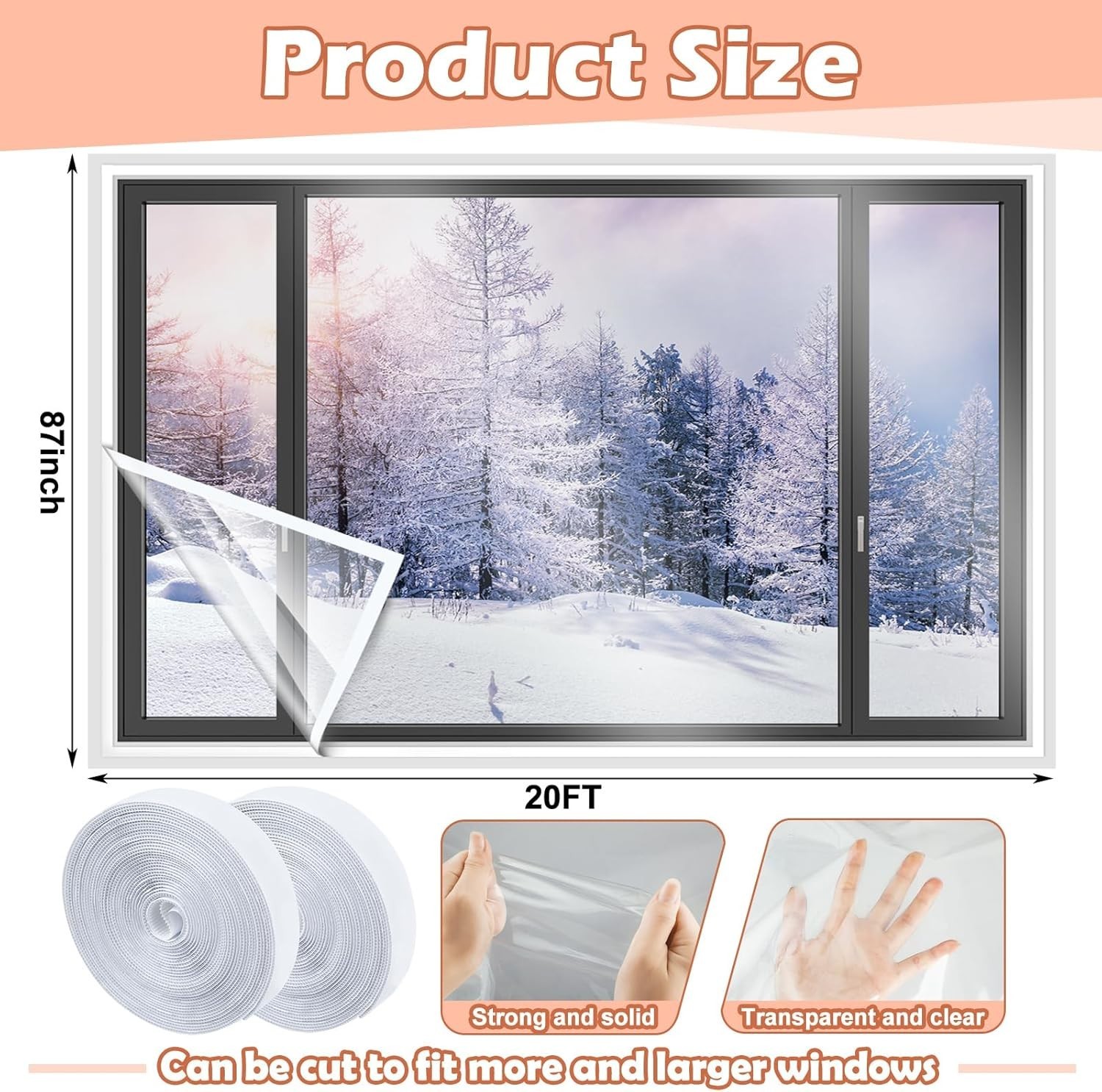87×20 ft Reusable Window Insulation Kit: Thermal Waterproof Film for Winter