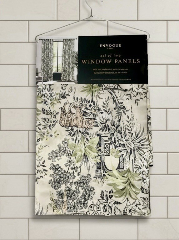 NWT Envogue 2 pc Window Curtains Asian Toile Jungle Tigers Birds ea 37″ x 84″ lg