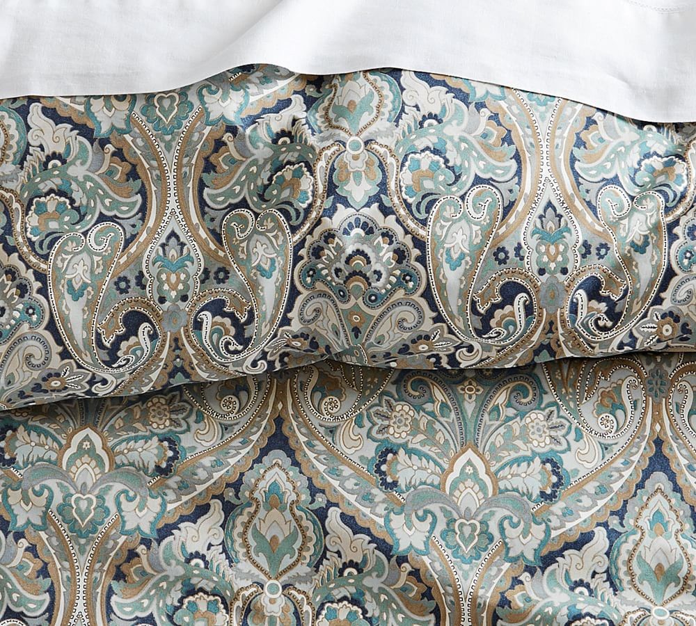 Pottery Barn Mackenna Drapes Set 2 Blue 50x 84 Curtains Medallion Paisley New