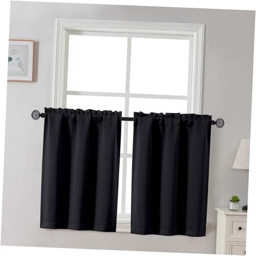 out Curtains 30 Inch Length, Short Kitchen 30″W x 30″L (Pack of 2) Black