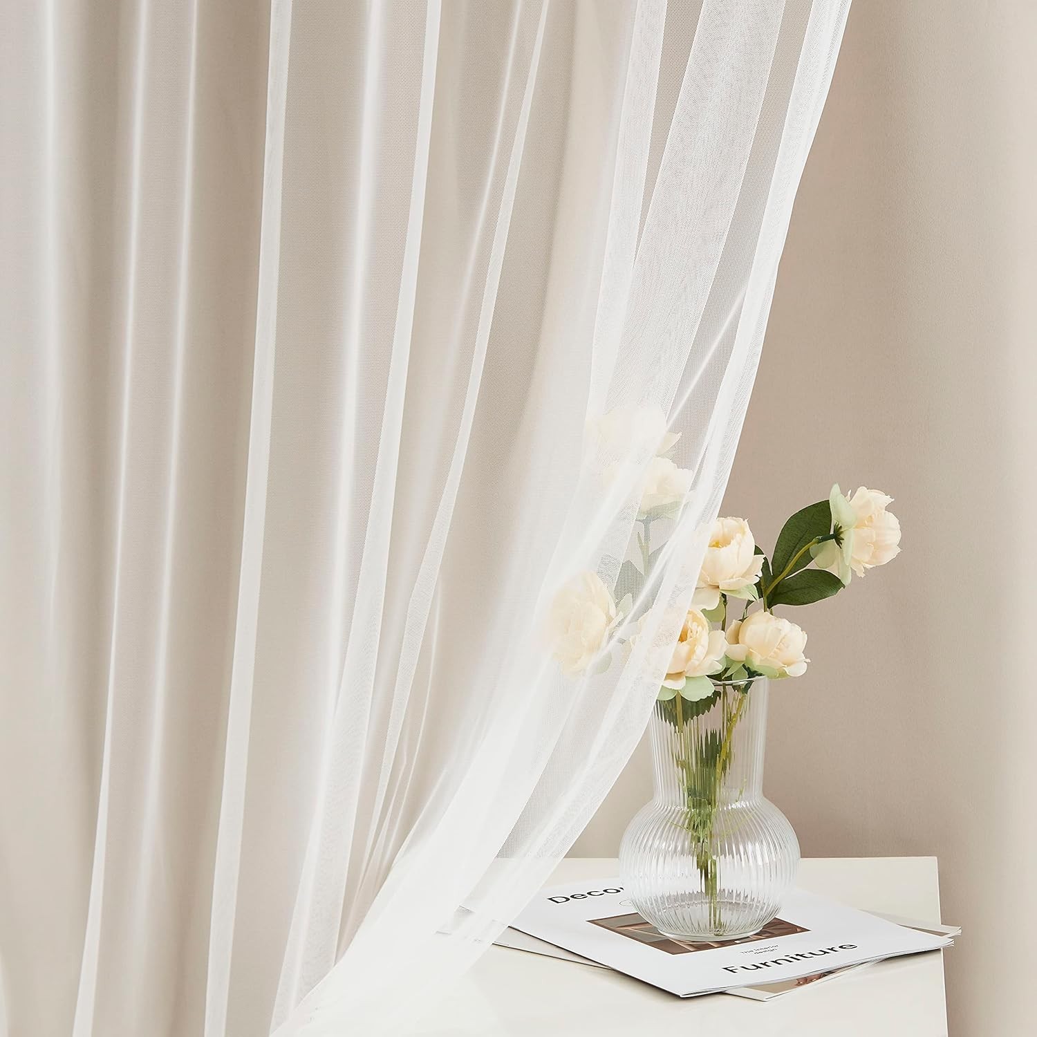 Beige 80% Blackout Curtains W/ Sheer Overlay Mix & Match Double Layer Thermal