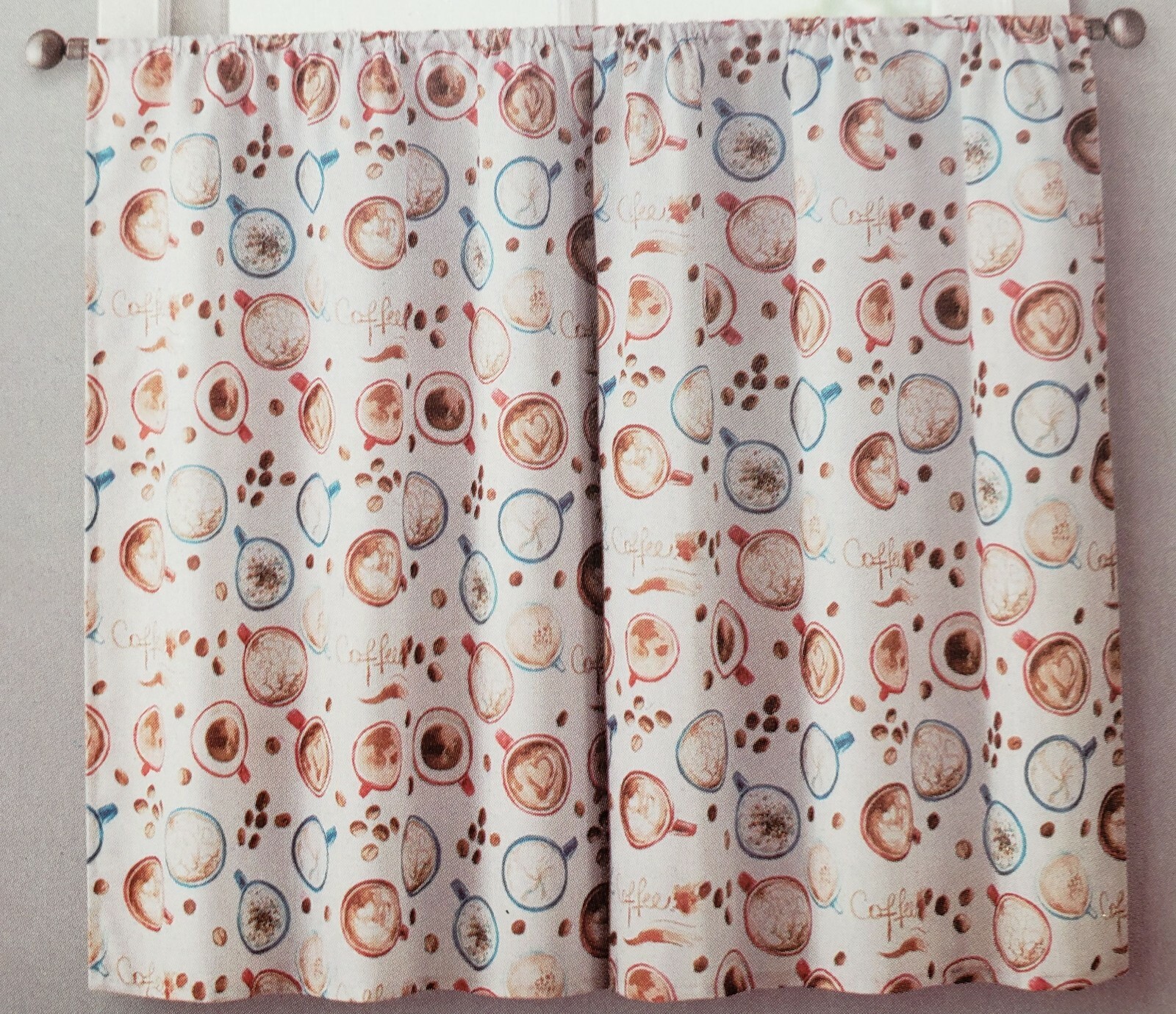 3 pc. Curtains Set: Valance (56″x14″) & 2 Tiers (28″x36″) COFFEE CUPS & BEANS,VC