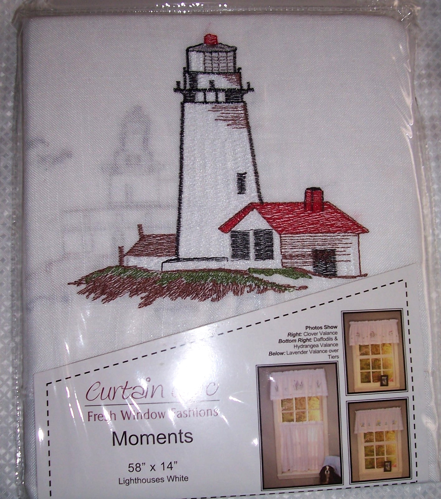 Curtain Chic Linen Coastal Lighthouses on White Rod Pocket Valance 58”x14” NIP