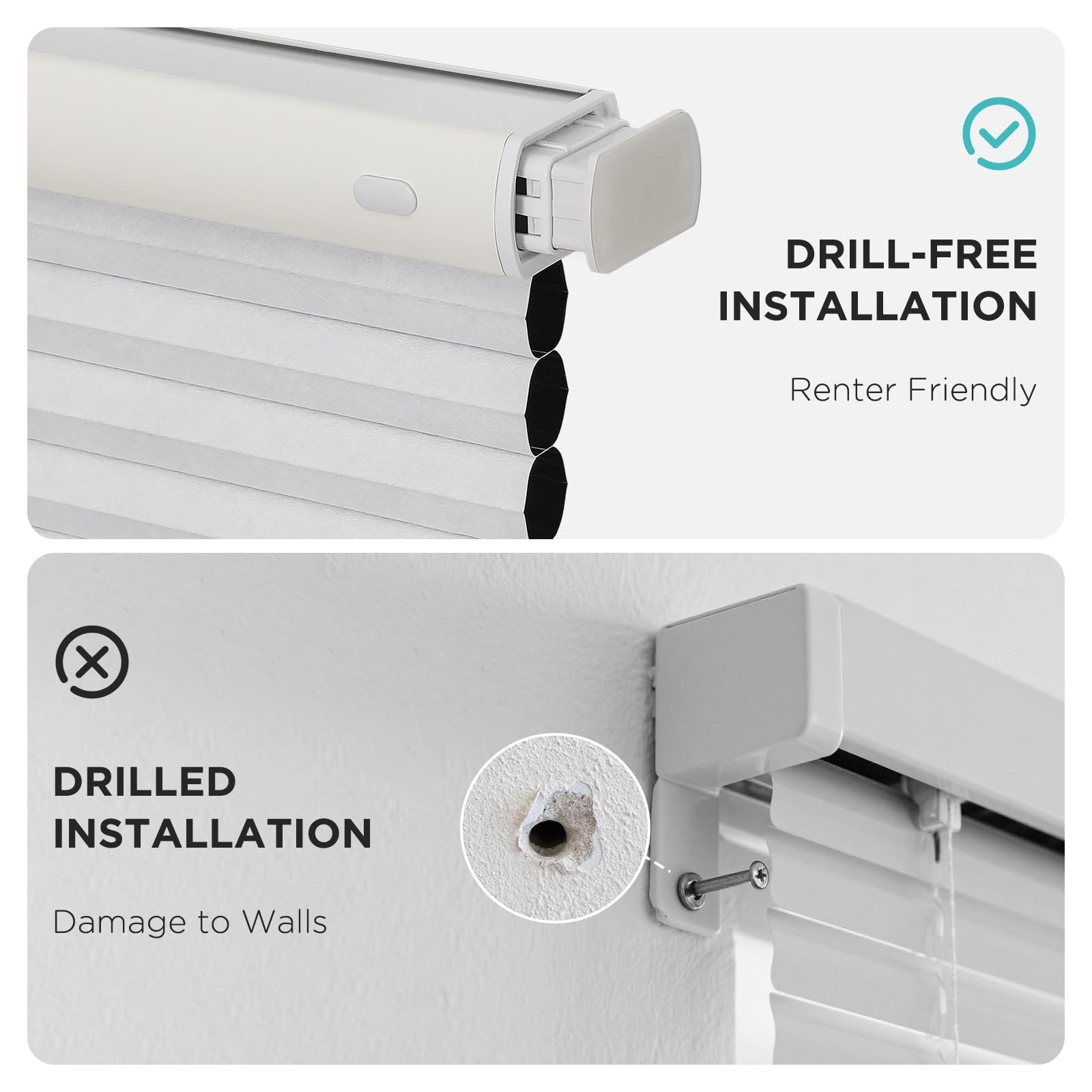 Joydeco White No Drill Cellular Shades 18″W