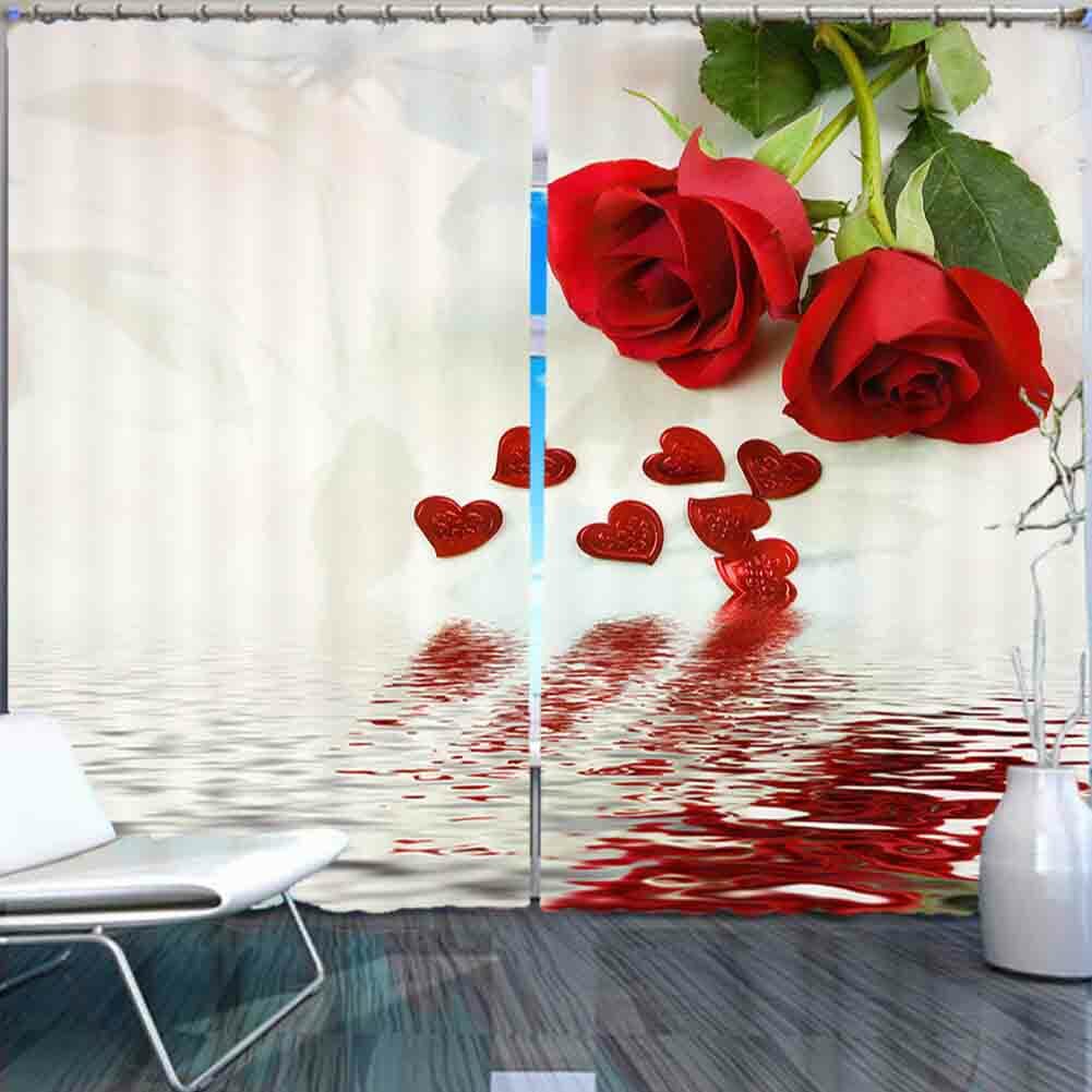 Bright Red Rose Water 3D Curtain Blockout Photo Printing Curtains Drape Fabric