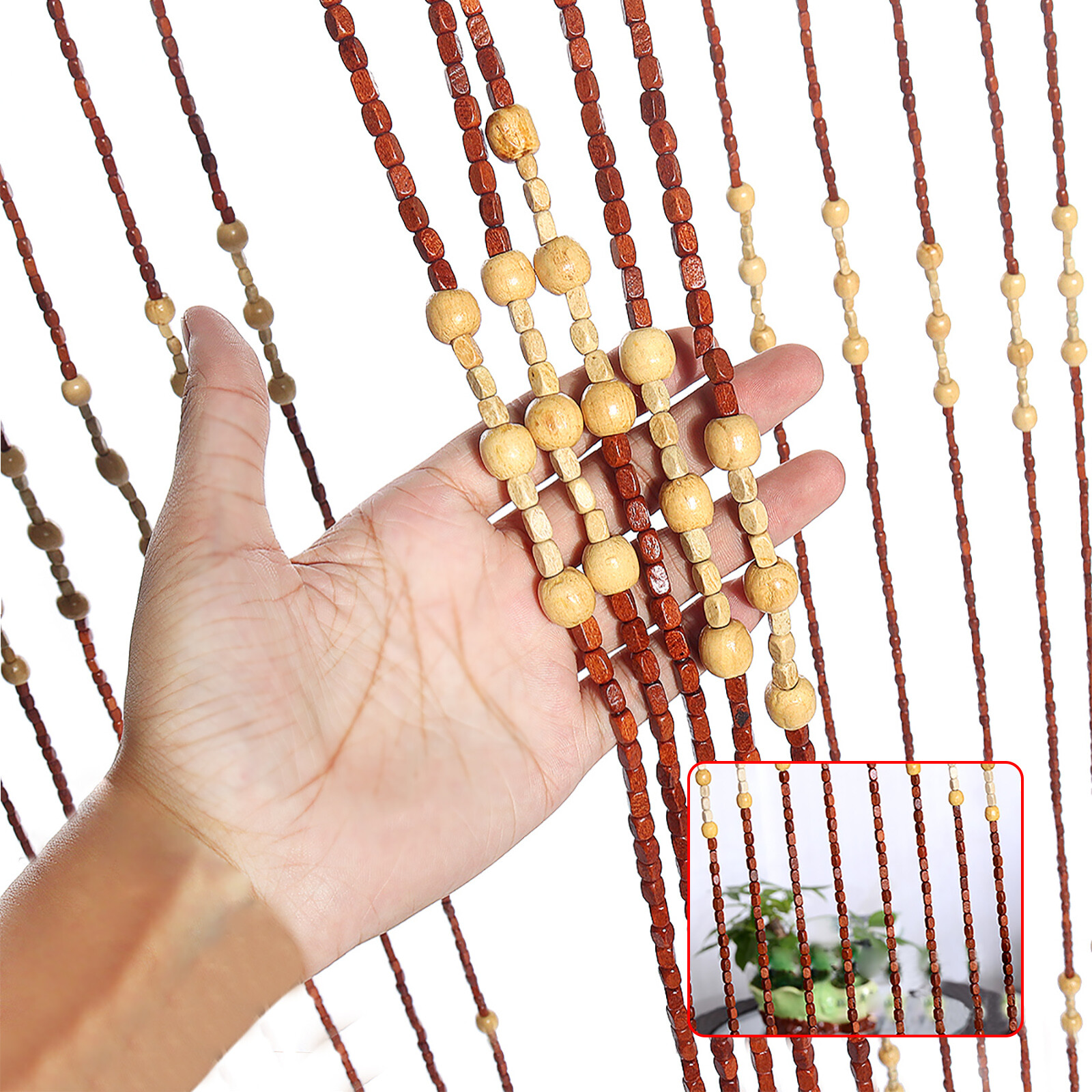 Natural Wood Bamboo Beaded Curtain Fly Screen Bedroom Bath Doorway Porch Divider