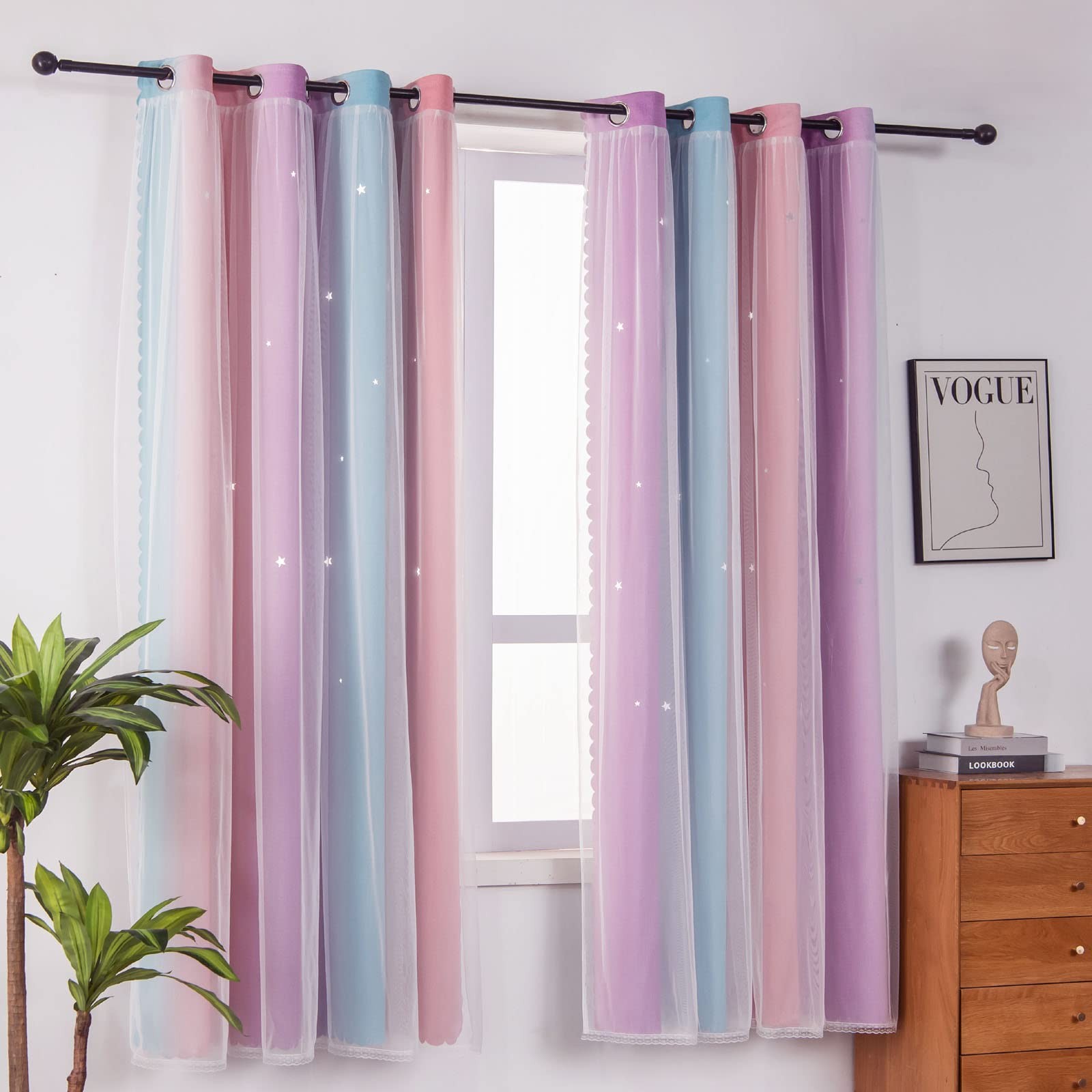 Fanli Ombre Rainbow Blackout Curtains For Kid Girls Bedroom Living Room Darking