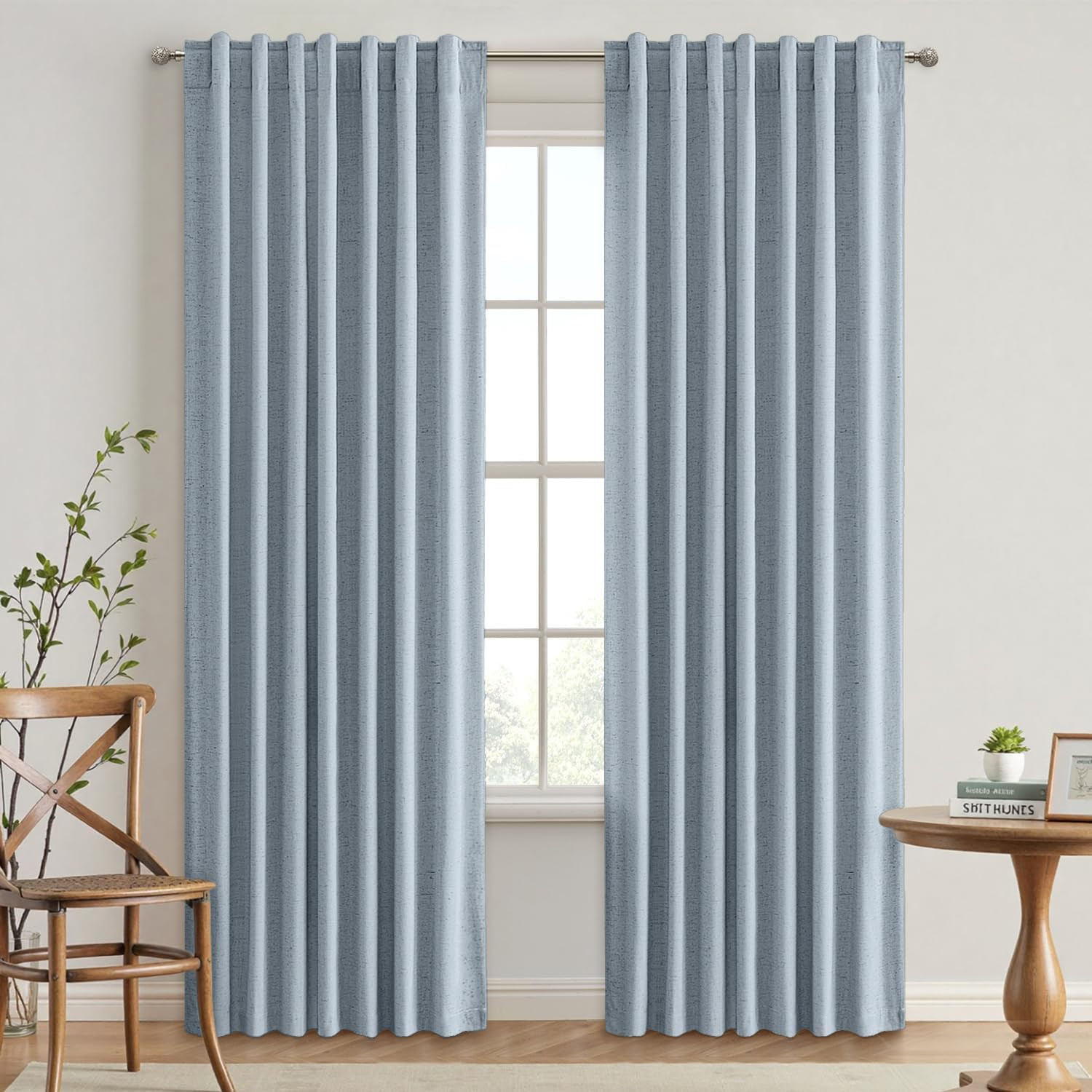 Chambray Blue 108″ Blackout Curtains – 2 Panel Set for Bedroom & Living Room