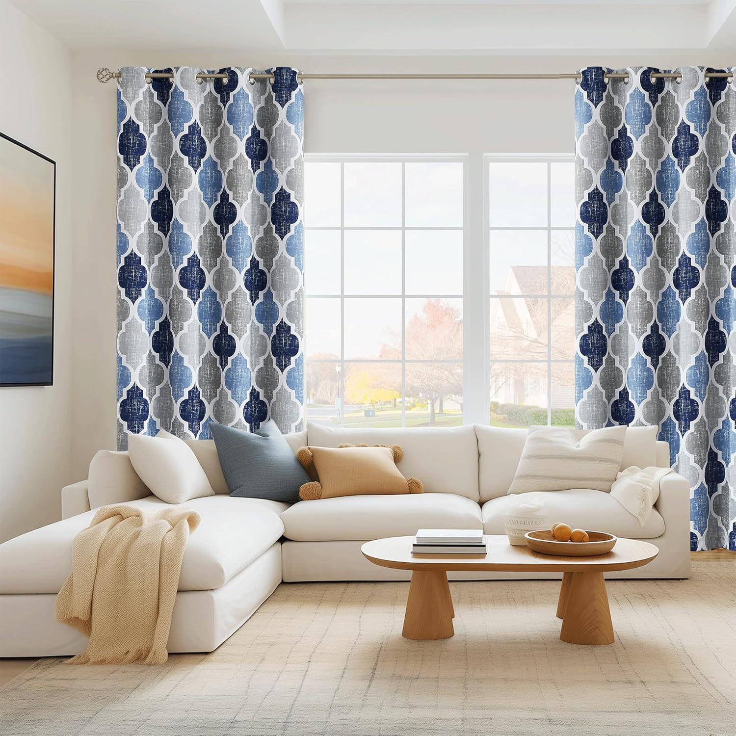 100% Blackout Curtains 84 Inches Long 2 Panels for Bedroom Living Room Blue Grey