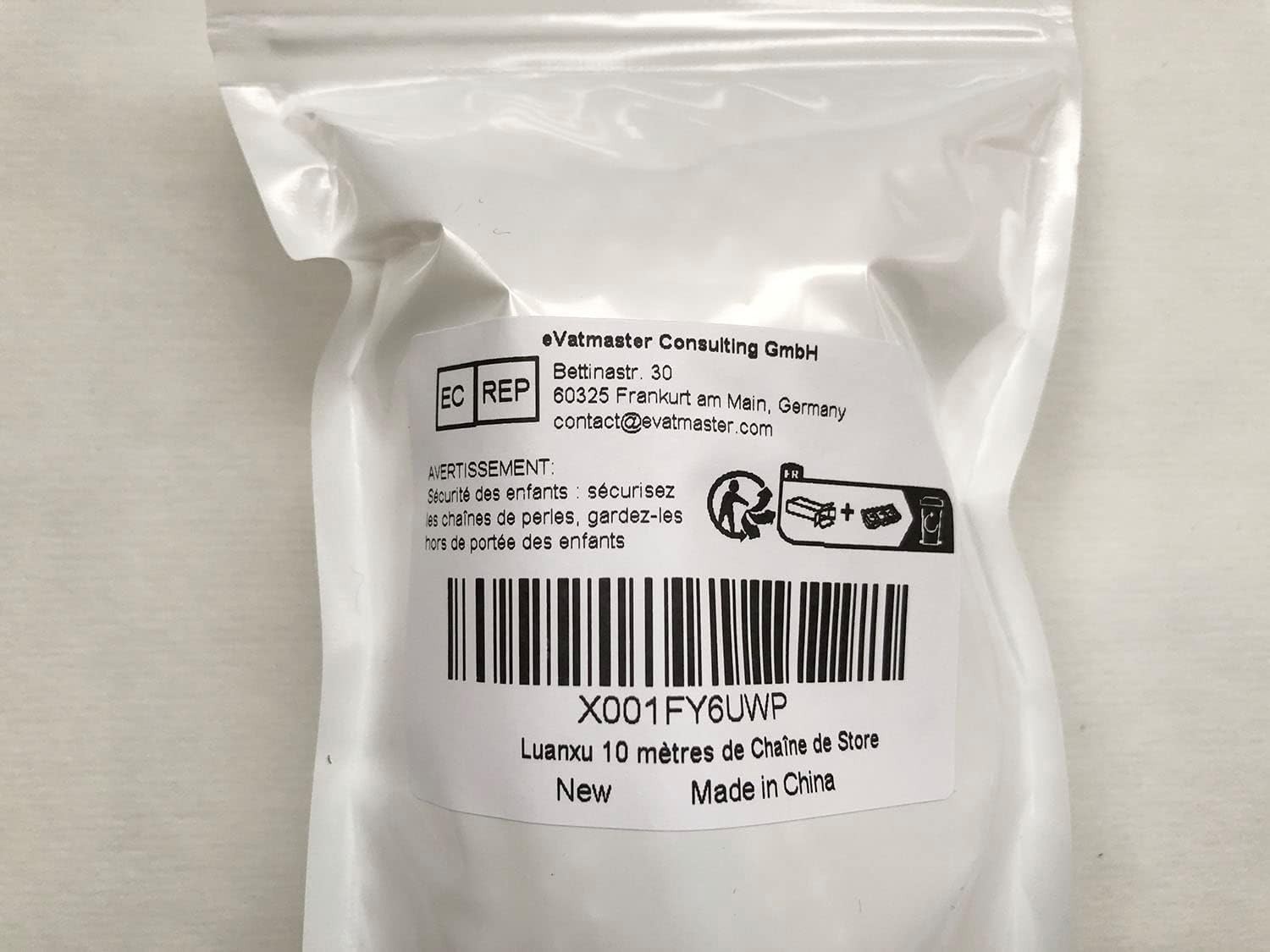 Durable 10m Plastic Bead Chain & 10 Connectors for Venetian & Honeycomb Blinds