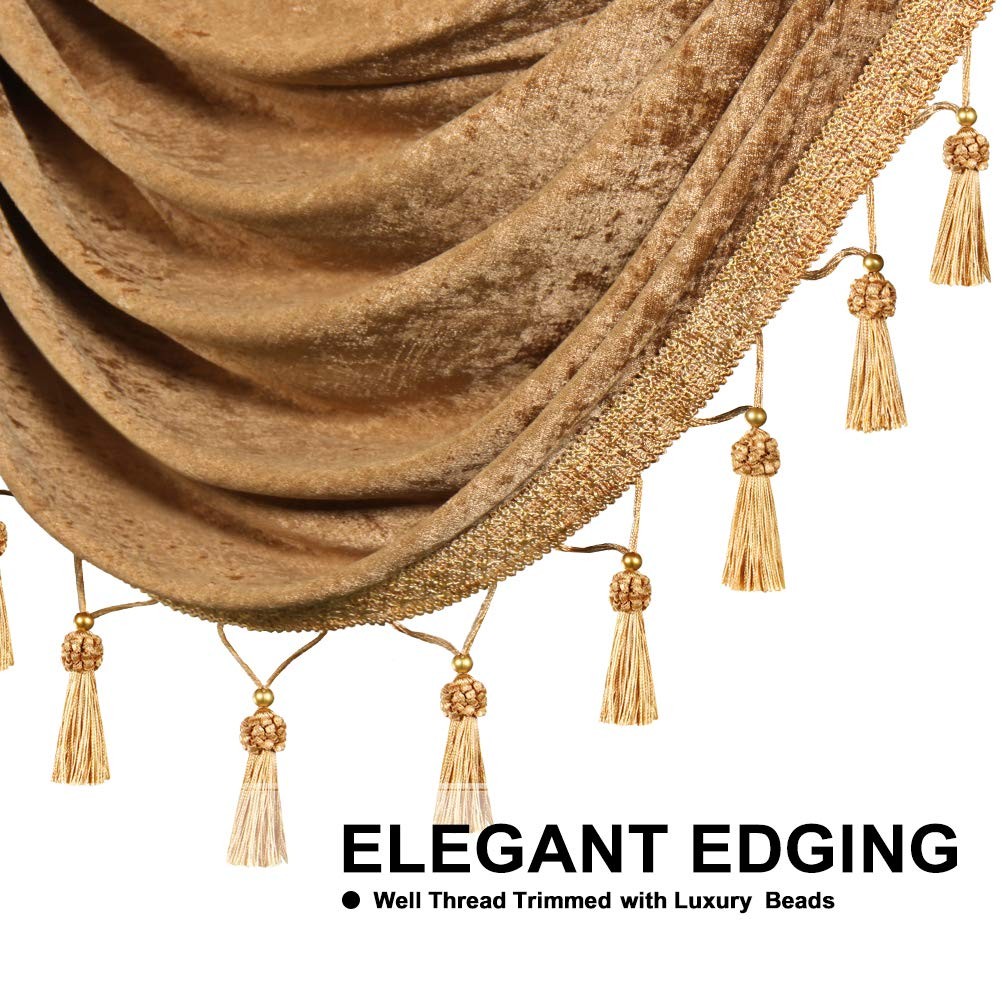 Elkca Thick Chenille Window Curtains Valance For Living Room Bronze Waterfall