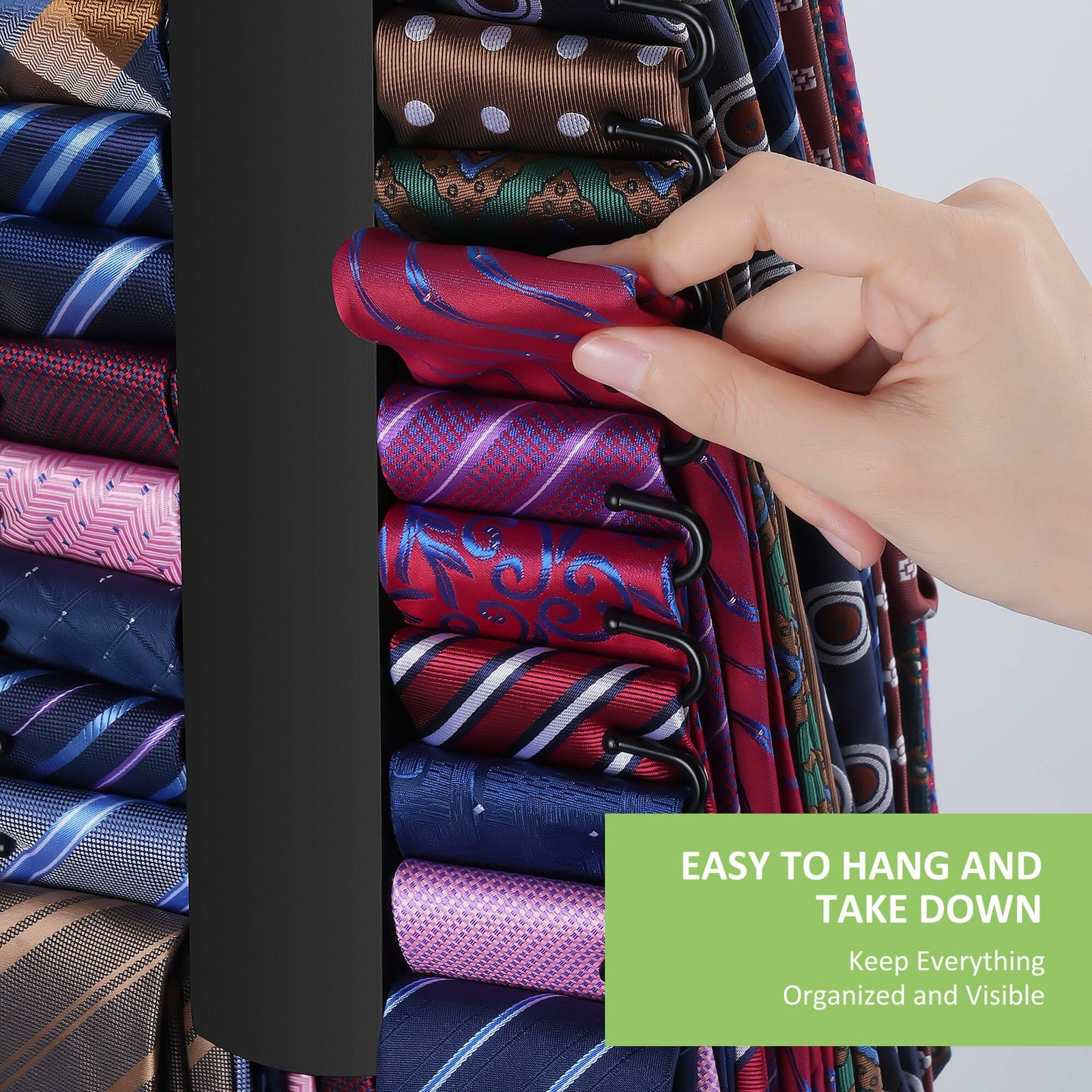 Upgraded Tie Rack Hanger for Closet with 30 Metal Hooks, Space Saving Necktie…