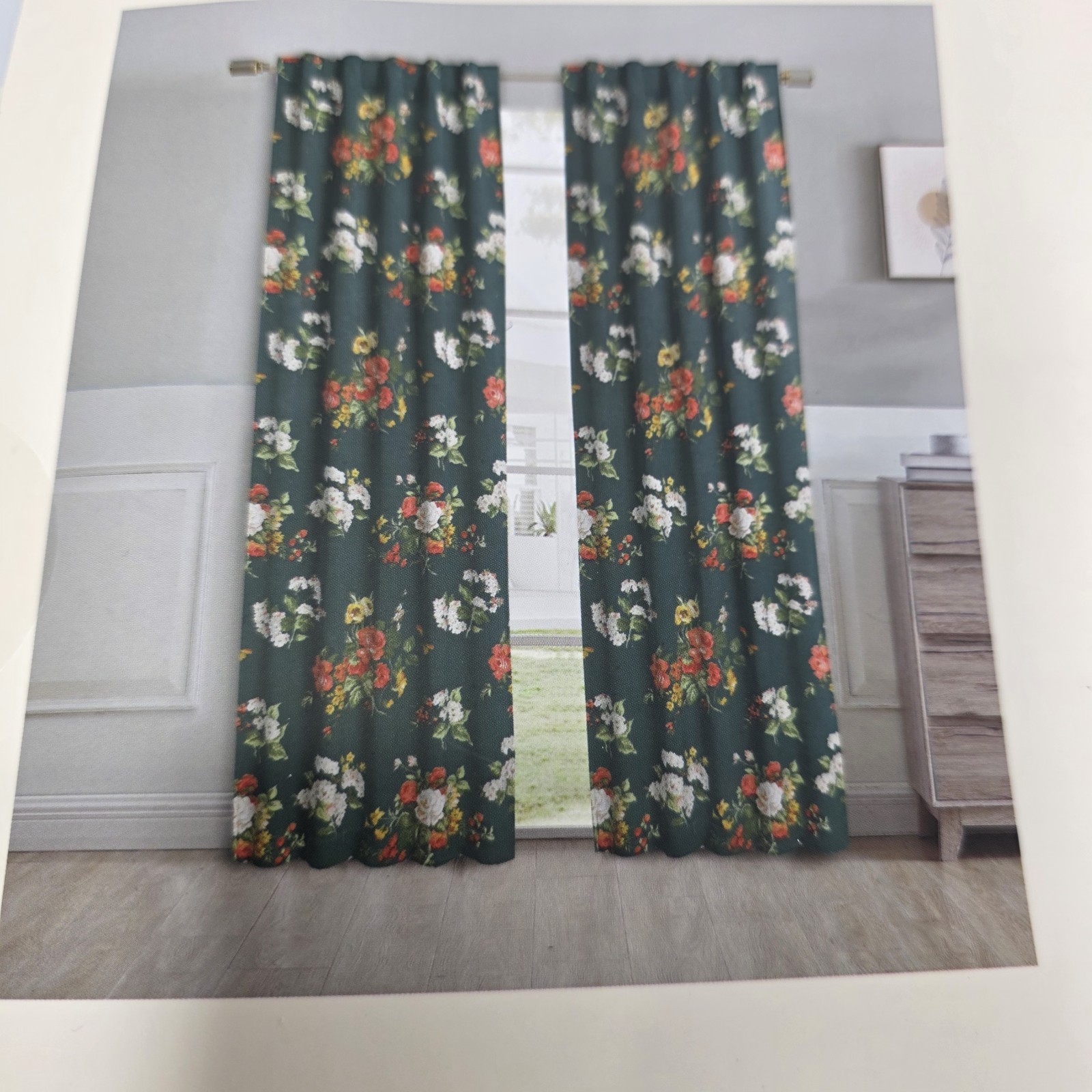 Laura Ashley Rosemore Curtains Set of 2 38×96 Floral Cotton Blend Drapes