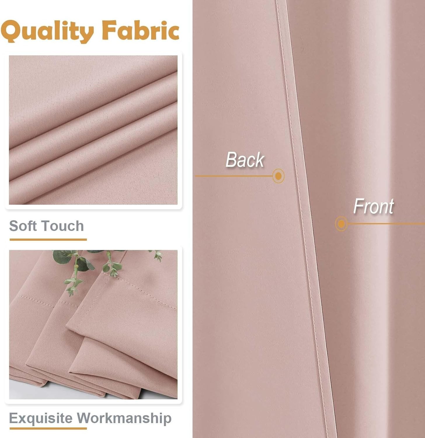 Blush Blackout Curtains, 2 Panels Set, 40″W x 72″L, Modern, Contemporary Style,