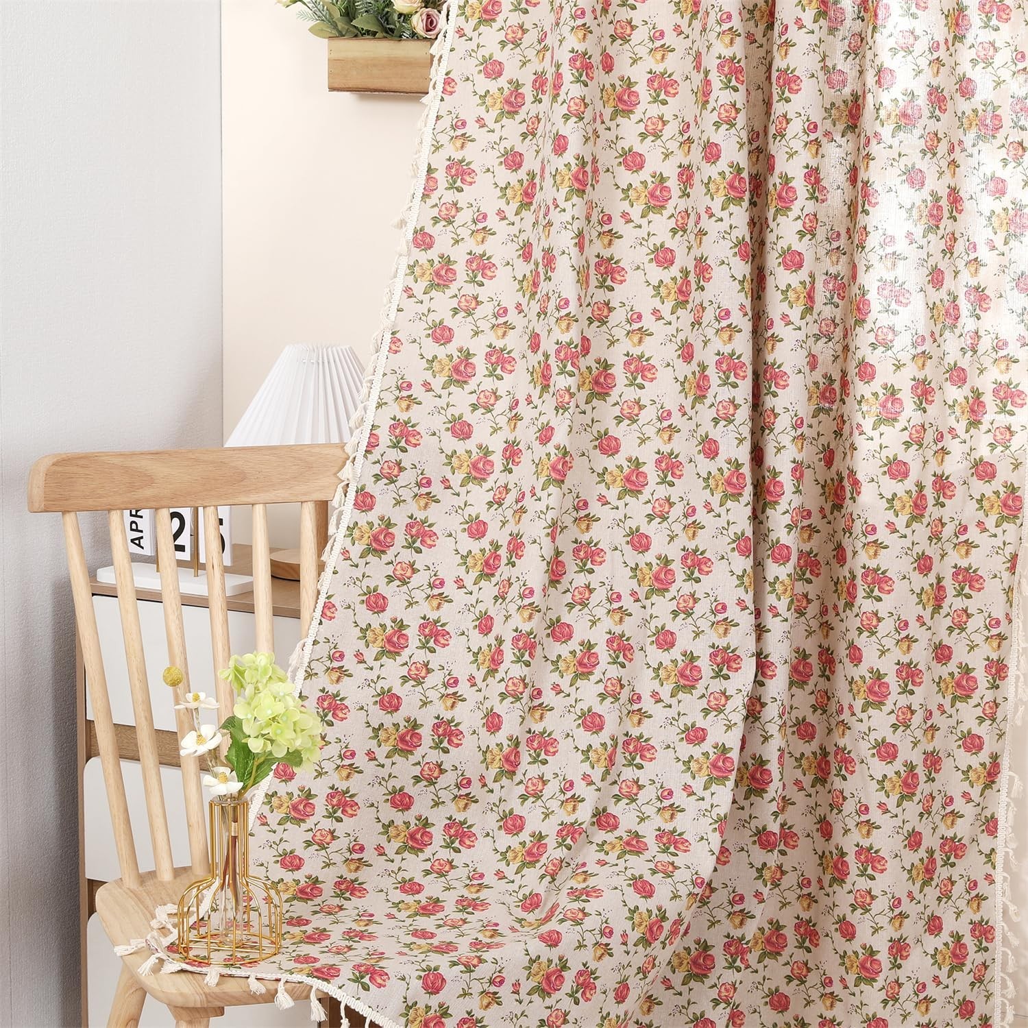 1 Pair Floral Linen Curtains Rustic Country Style Light Filtering Rod Pocket …