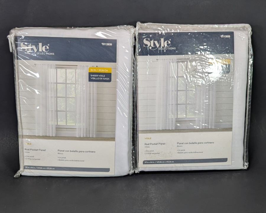 Style Selections Voile 84-in Polyester Rod Pocket Sheer Single Panel (2-PACK)