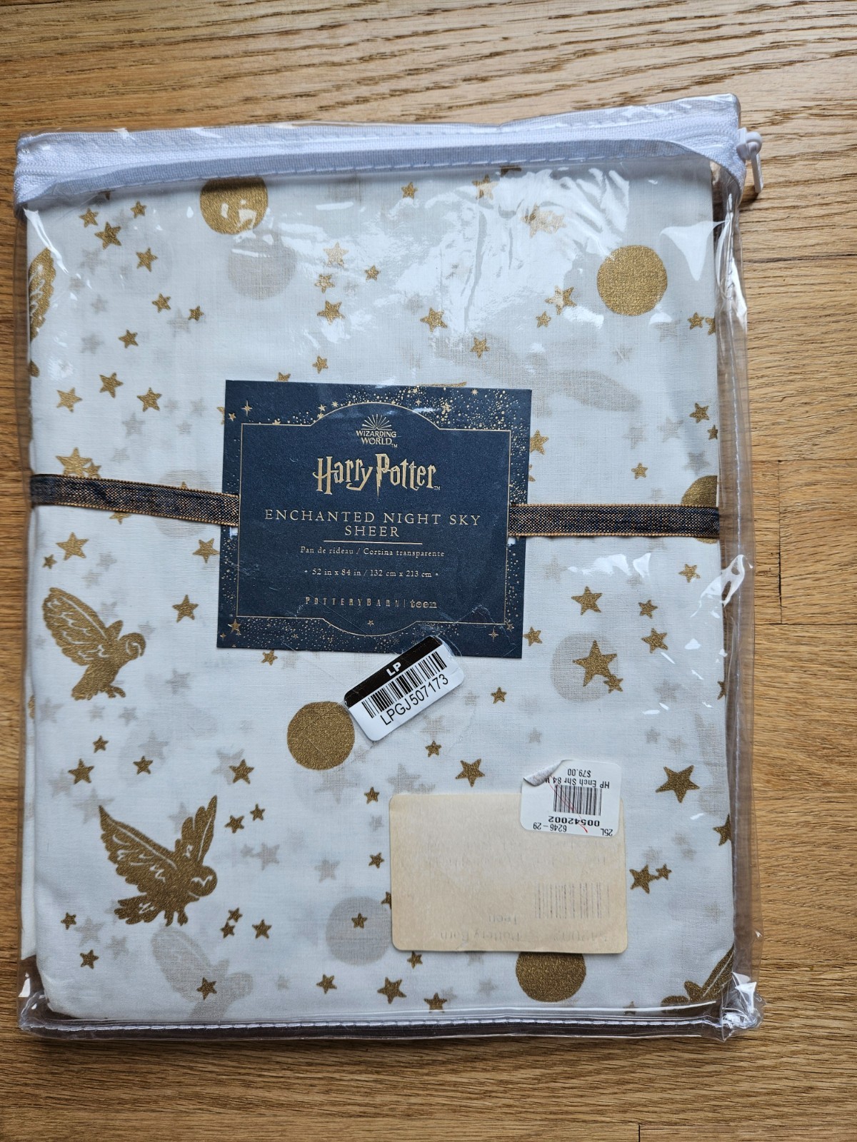 Pottery Barn Harry Potter Enchanted Night Sky Sheer Curtain Ivory Gold Owl 52×84
